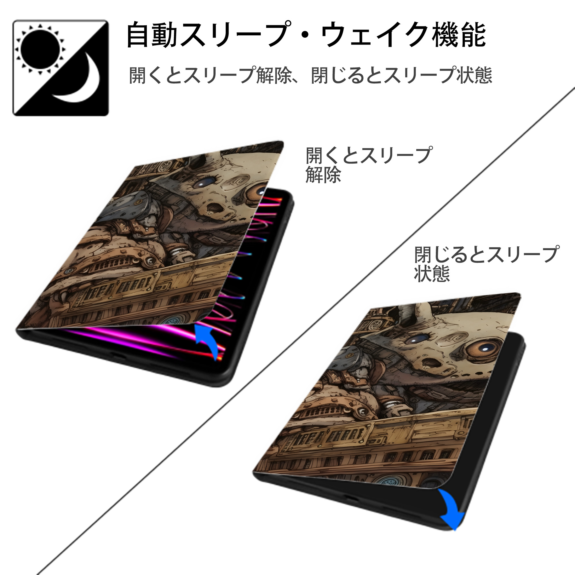 となりのトトロ 草壁メイ 草壁サツキ My Neighbor Totoro Satsuki Kusakabe Mei Kusakabe IPadケース ペンホルダー付き ブックスタイルデザイン