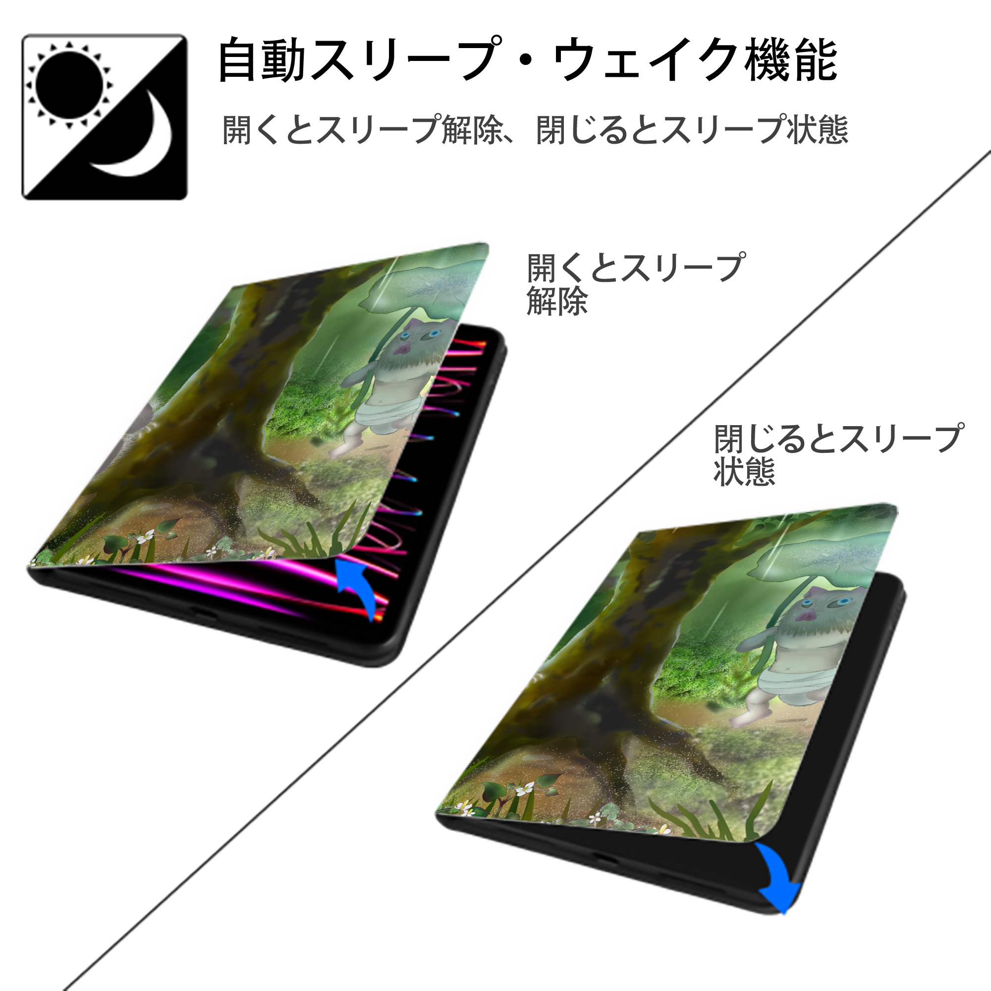 となりのトトロ 草壁メイ 草壁サツキ My Neighbor Totoro Satsuki Kusakabe Mei Kusakabe IPadケース ペンホルダー付き ブックスタイルデザイン