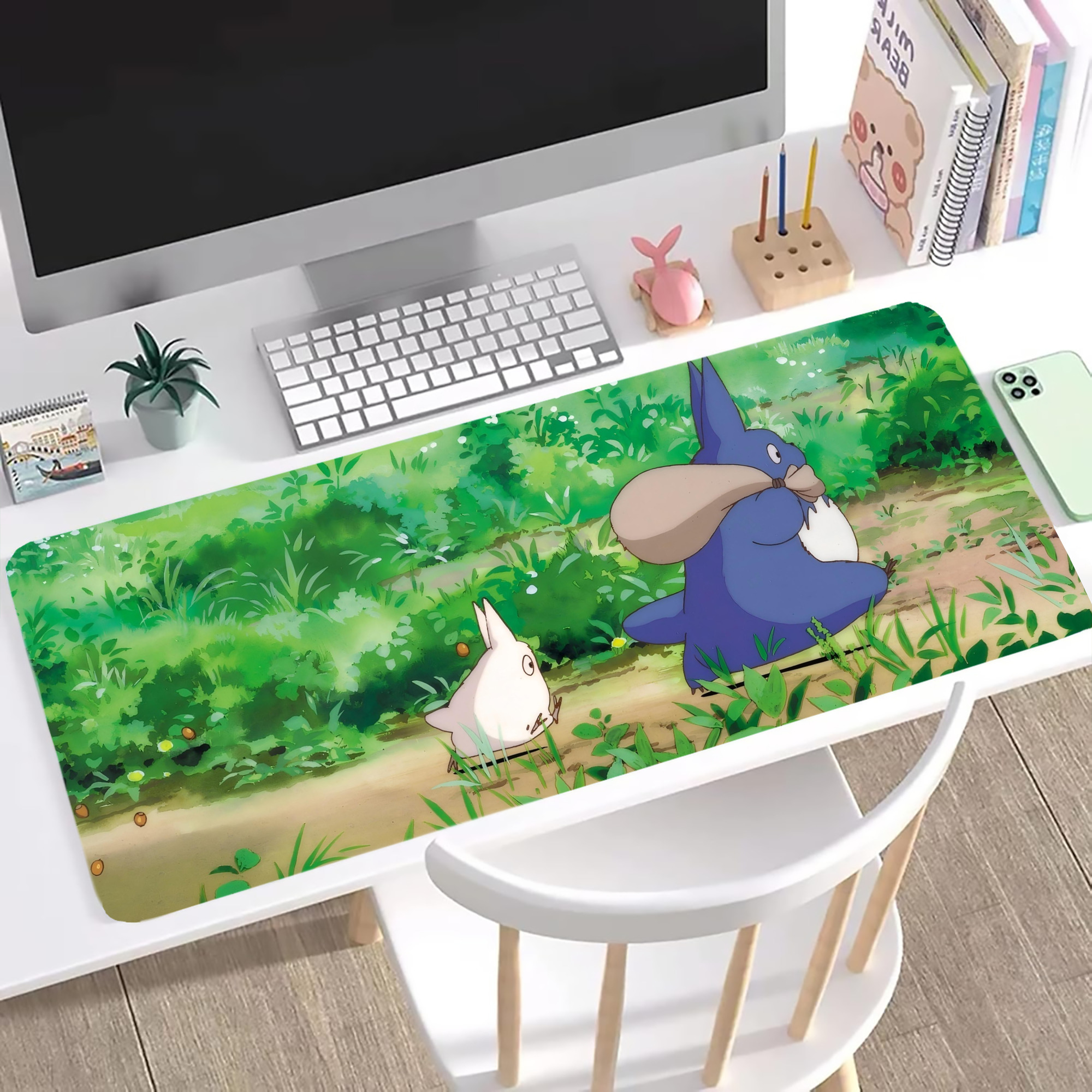 （画像用） となりのトトロ 草壁メイ 草壁サツキ My Neighbor Totoro Satsuki Kusakabe Mei Kusakabe ステッチ加工 大判デスクマット／滑り止めマウスパッド