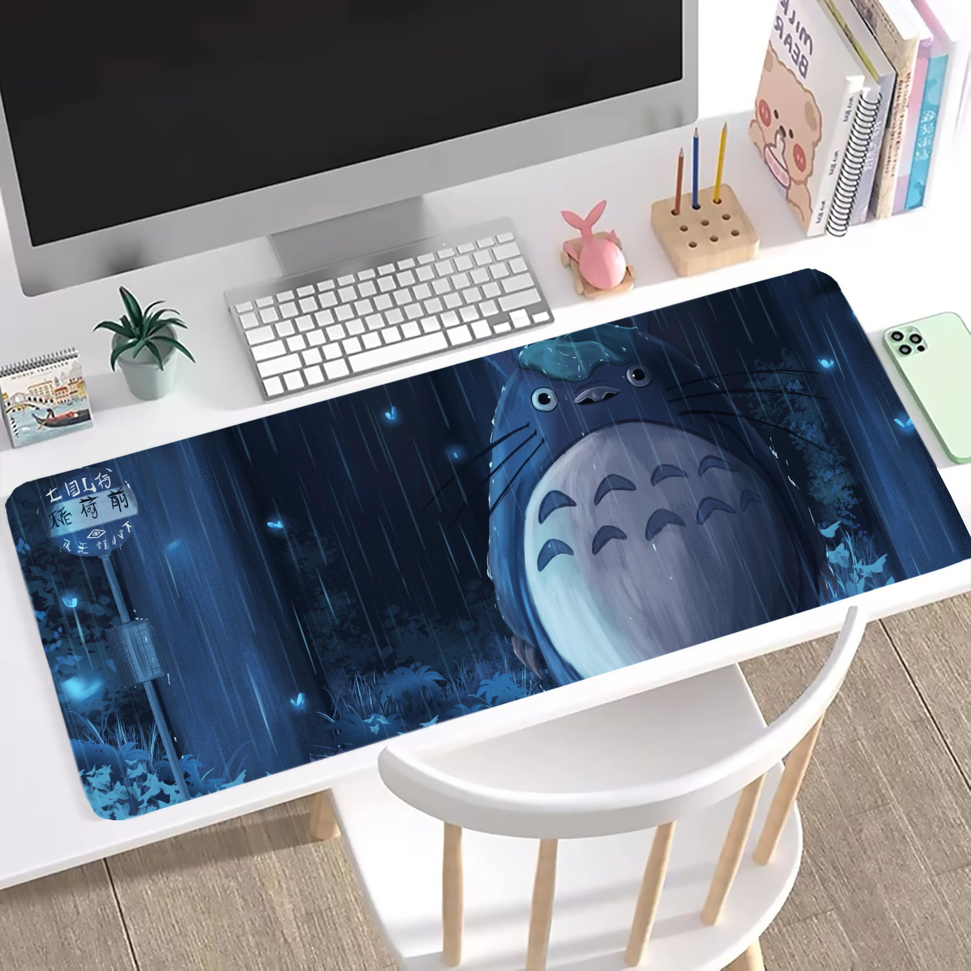 （画像用） となりのトトロ 草壁メイ 草壁サツキ My Neighbor Totoro Satsuki Kusakabe Mei Kusakabe ステッチ加工 大判デスクマット／滑り止めマウスパッド