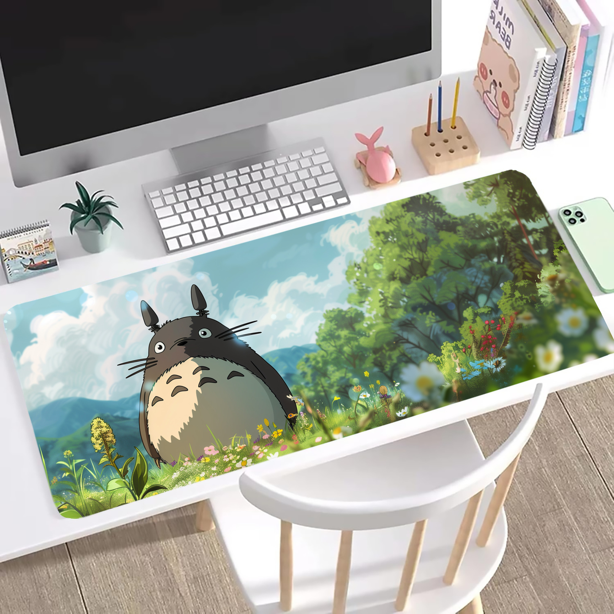 （画像用） となりのトトロ 草壁メイ 草壁サツキ My Neighbor Totoro Satsuki Kusakabe Mei Kusakabe ステッチ加工 大判デスクマット／滑り止めマウスパッド