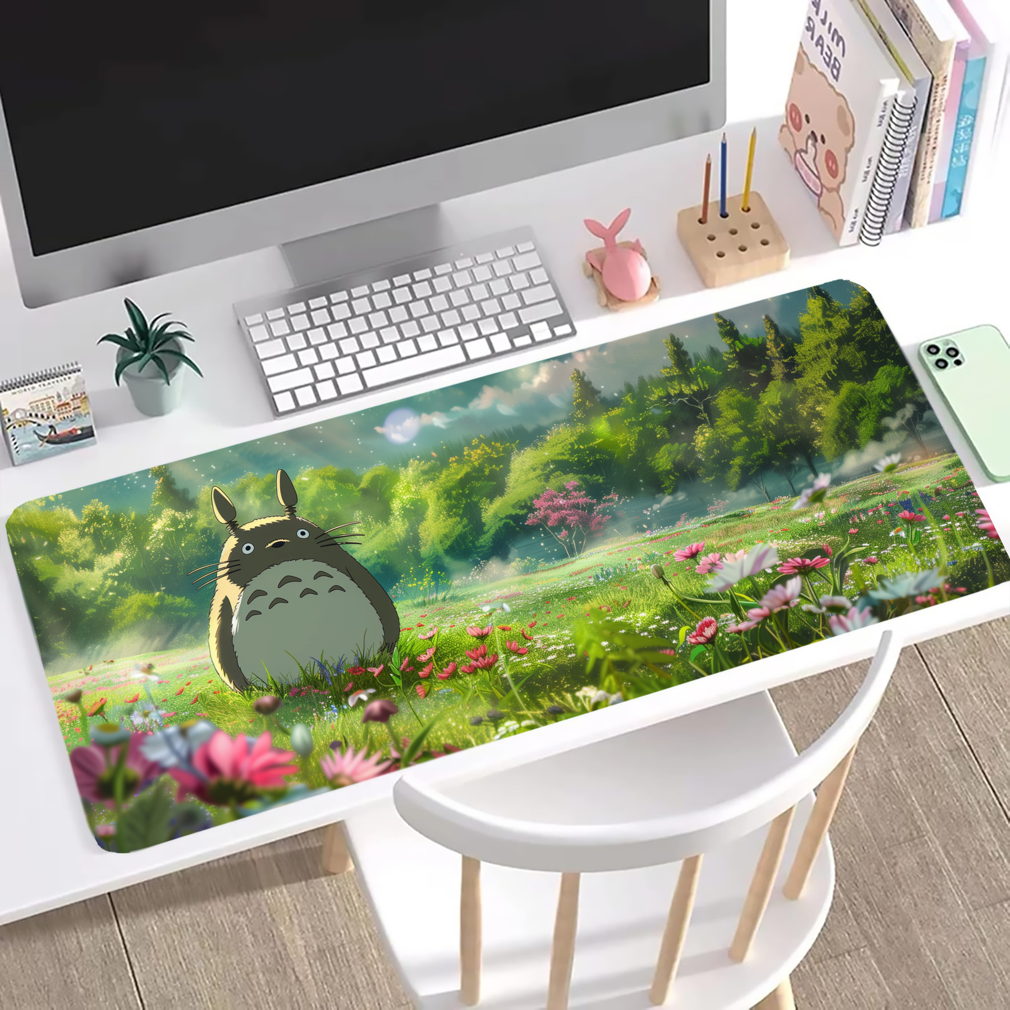 （画像用） となりのトトロ 草壁メイ 草壁サツキ My Neighbor Totoro Satsuki Kusakabe Mei Kusakabe ステッチ加工 大判デスクマット／滑り止めマウスパッド