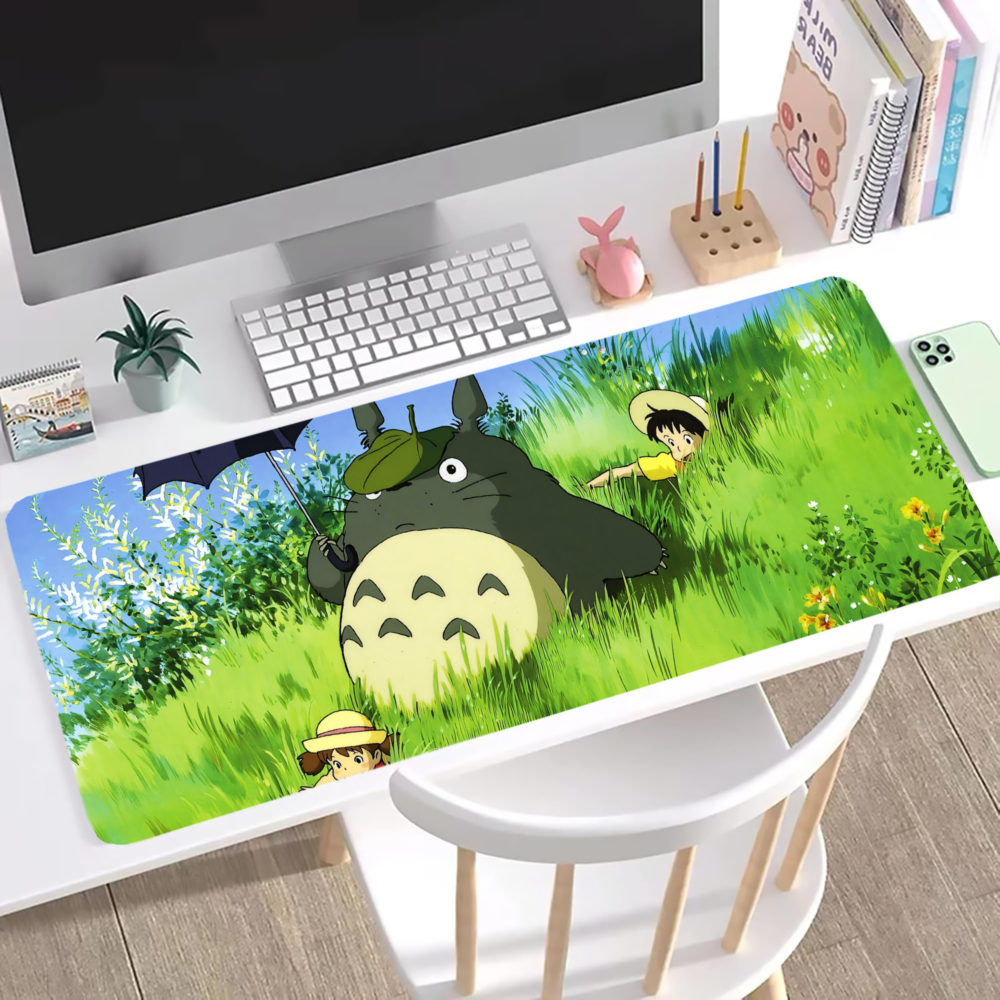 （画像用） となりのトトロ 草壁メイ 草壁サツキ My Neighbor Totoro Satsuki Kusakabe Mei Kusakabe ステッチ加工 大判デスクマット／滑り止めマウスパッド