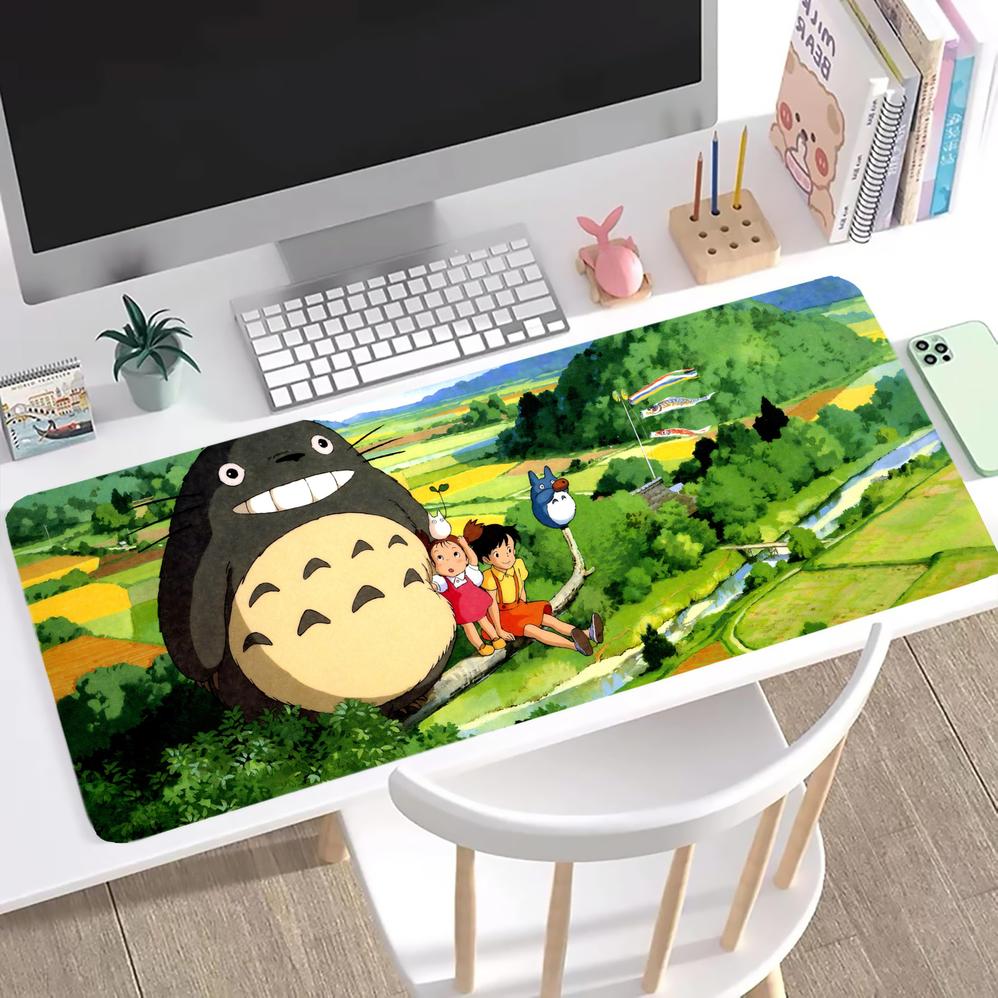 （画像用） となりのトトロ 草壁メイ 草壁サツキ My Neighbor Totoro Satsuki Kusakabe Mei Kusakabe ステッチ加工 大判デスクマット／滑り止めマウスパッド