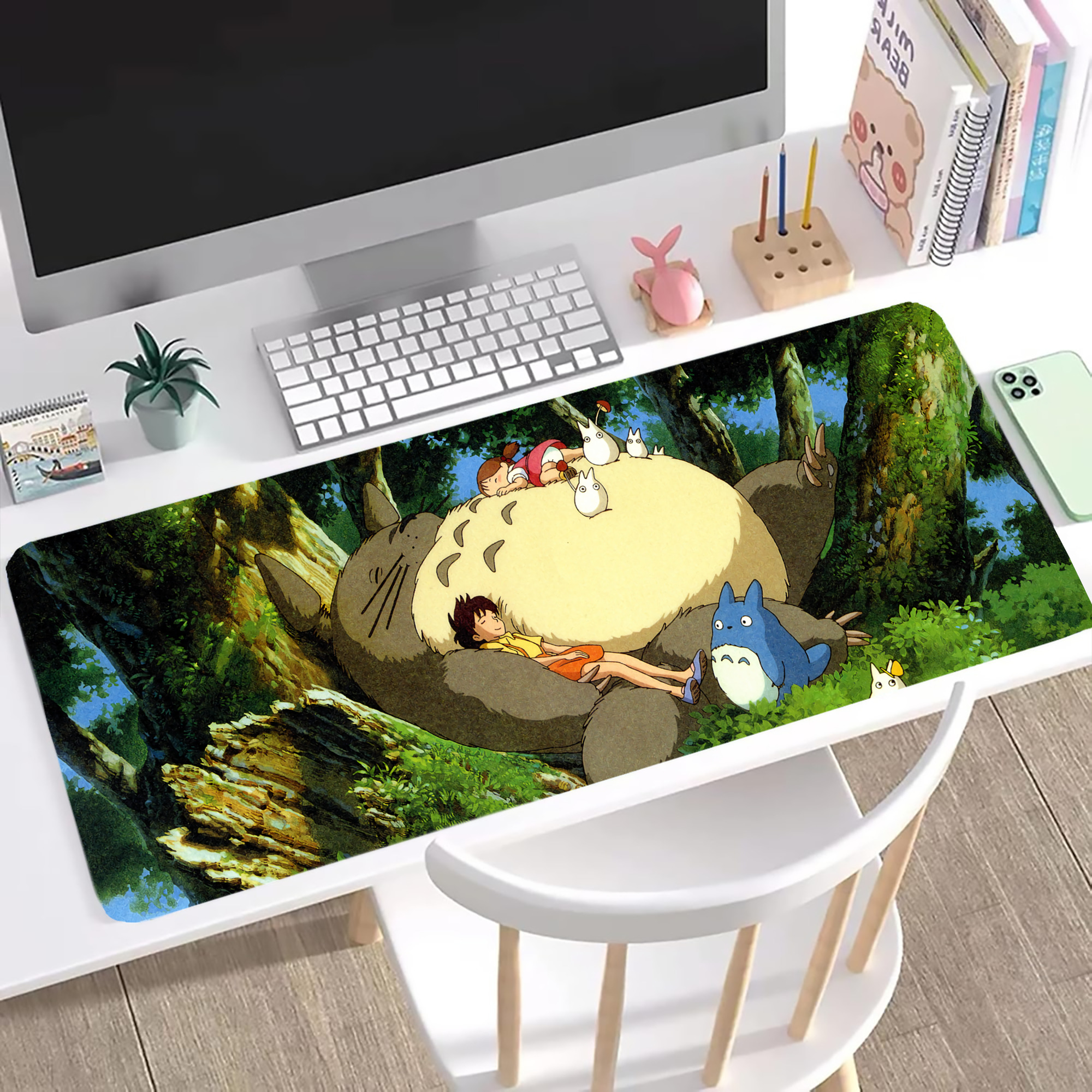 （画像用） となりのトトロ 草壁メイ 草壁サツキ My Neighbor Totoro Satsuki Kusakabe Mei Kusakabe ステッチ加工 大判デスクマット／滑り止めマウスパッド