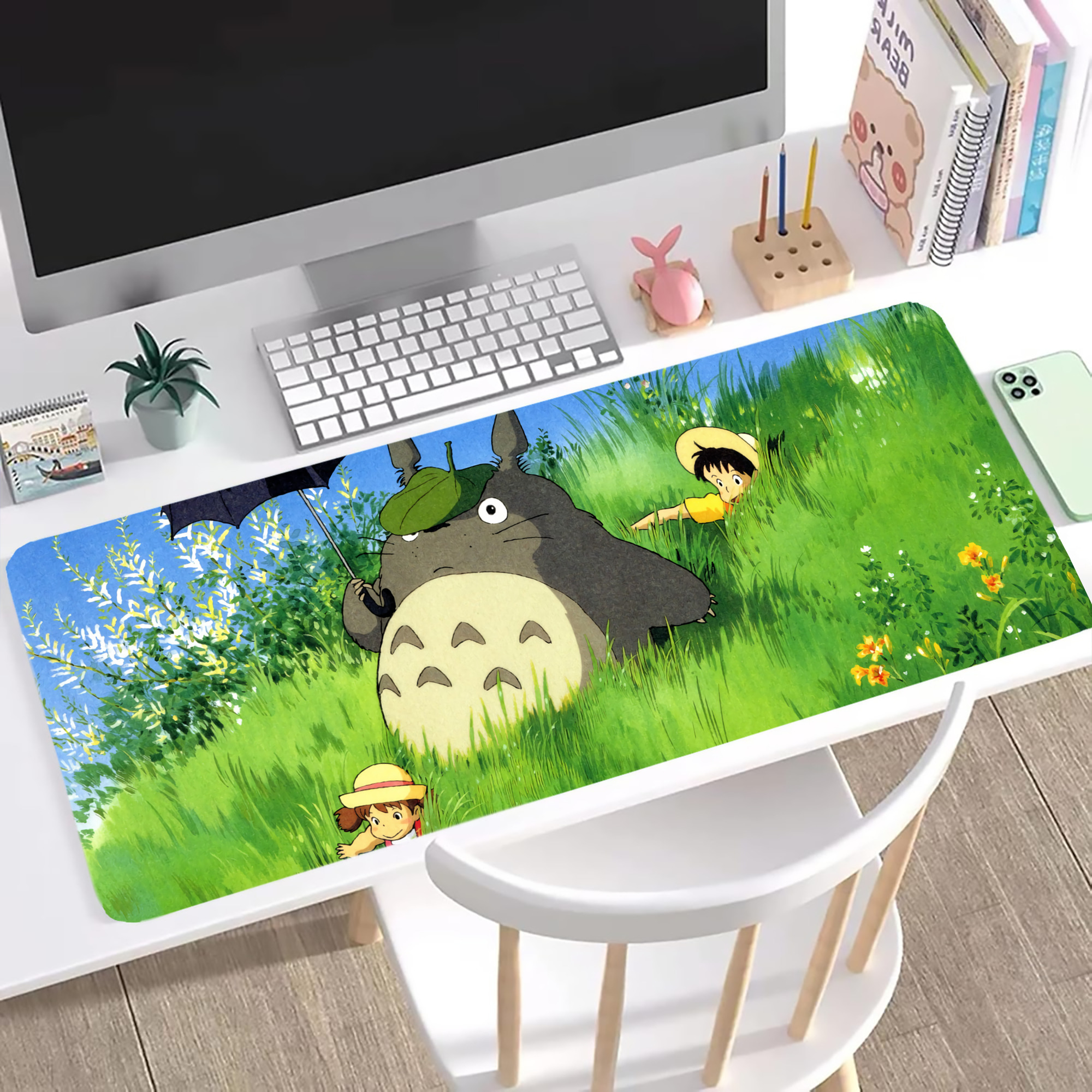 （画像用） となりのトトロ 草壁メイ 草壁サツキ My Neighbor Totoro Satsuki Kusakabe Mei Kusakabe ステッチ加工 大判デスクマット／滑り止めマウスパッド