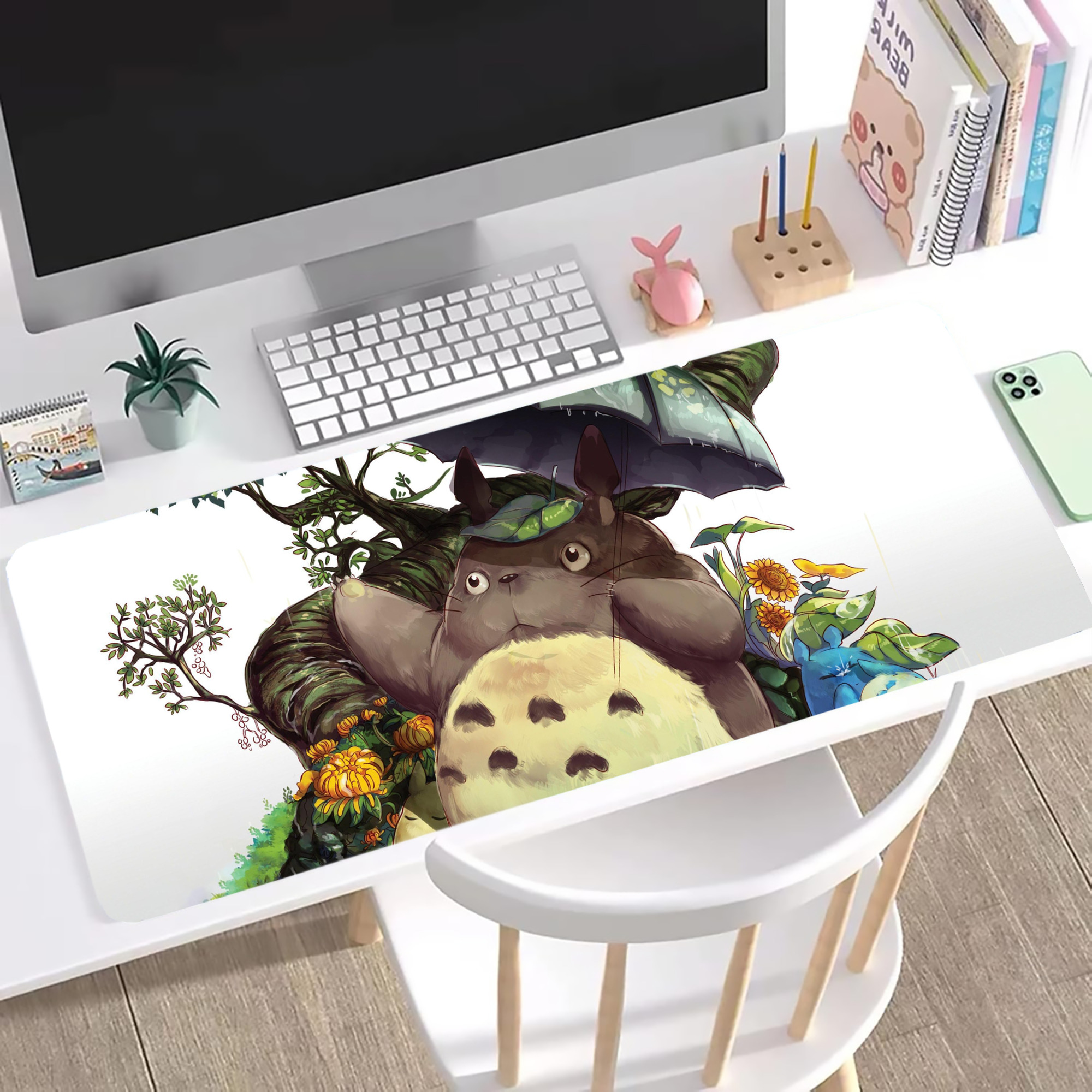（画像用） となりのトトロ 草壁メイ 草壁サツキ My Neighbor Totoro Satsuki Kusakabe Mei Kusakabe ステッチ加工 大判デスクマット／滑り止めマウスパッド