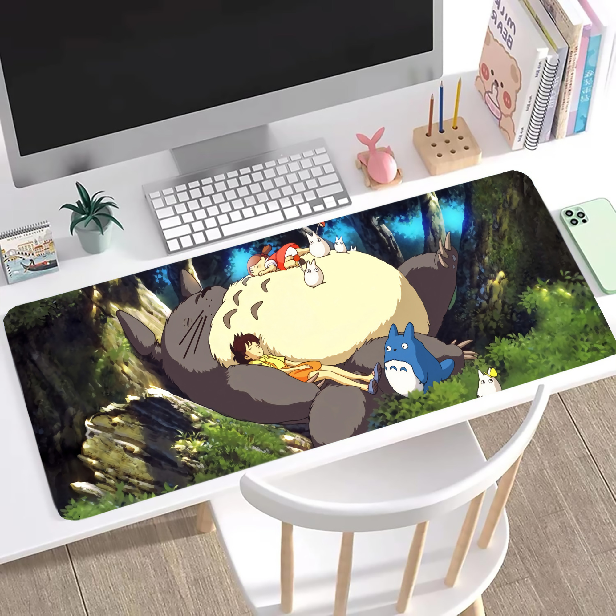 （画像用） となりのトトロ 草壁メイ 草壁サツキ My Neighbor Totoro Satsuki Kusakabe Mei Kusakabe ステッチ加工 大判デスクマット／滑り止めマウスパッド