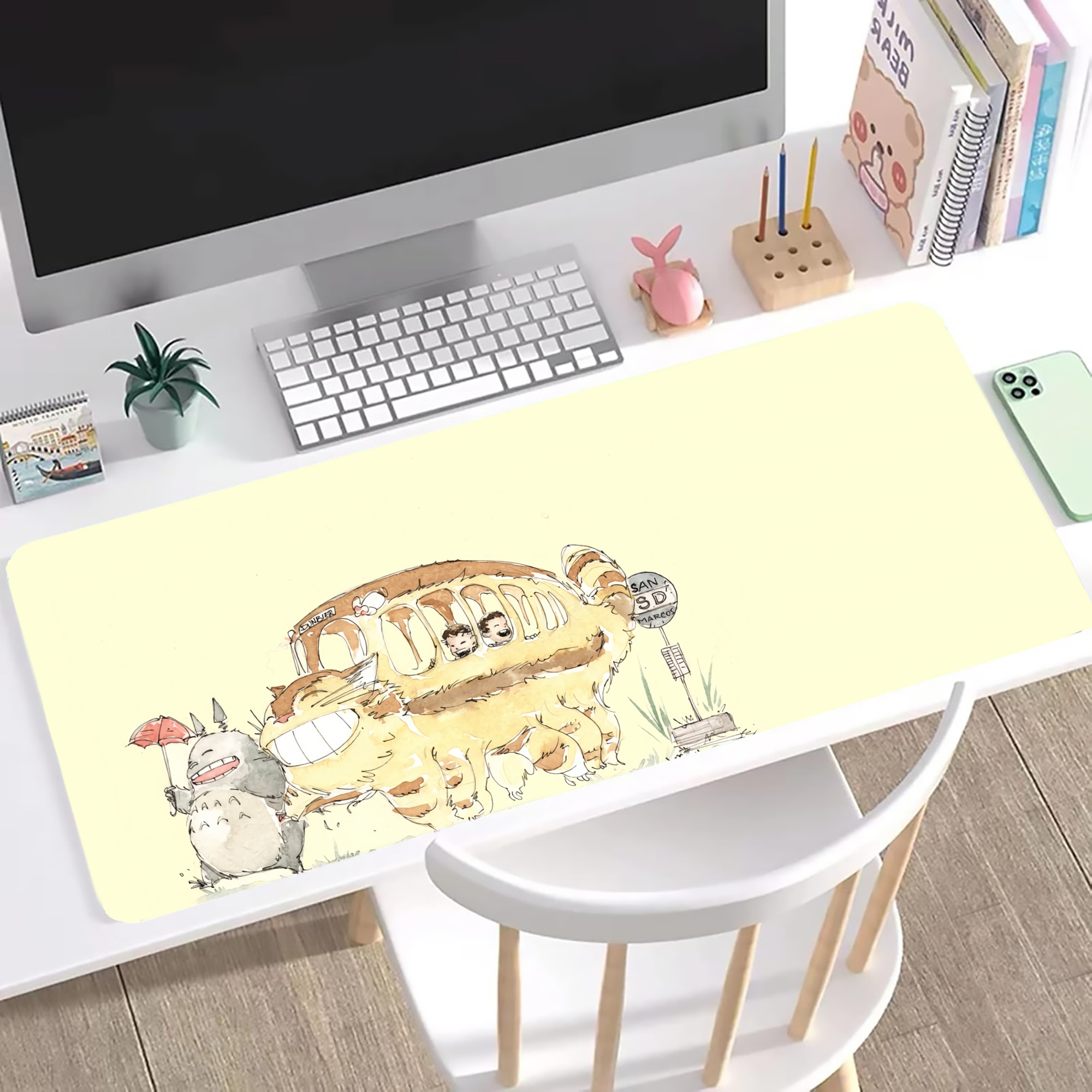 （画像用） となりのトトロ 草壁メイ 草壁サツキ My Neighbor Totoro Satsuki Kusakabe Mei Kusakabe ステッチ加工 大判デスクマット／滑り止めマウスパッド