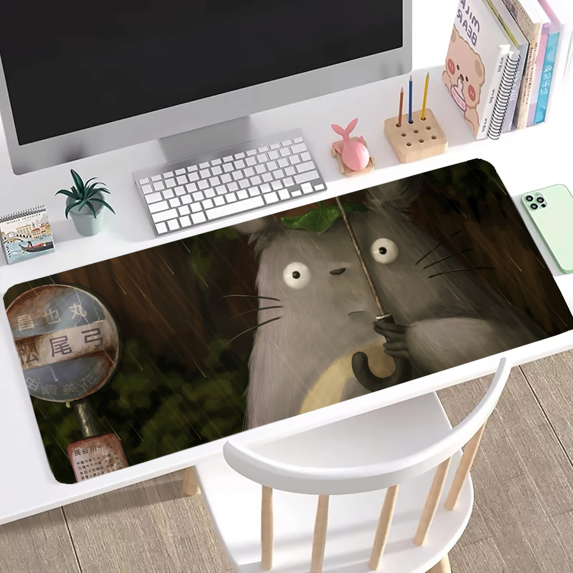 （画像用） となりのトトロ 草壁メイ 草壁サツキ My Neighbor Totoro Satsuki Kusakabe Mei Kusakabe ステッチ加工 大判デスクマット／滑り止めマウスパッド