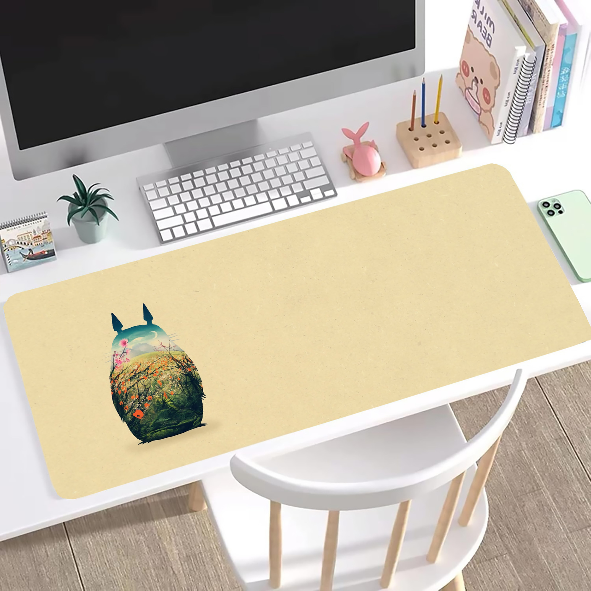 （画像用） となりのトトロ 草壁メイ 草壁サツキ My Neighbor Totoro Satsuki Kusakabe Mei Kusakabe ステッチ加工 大判デスクマット／滑り止めマウスパッド