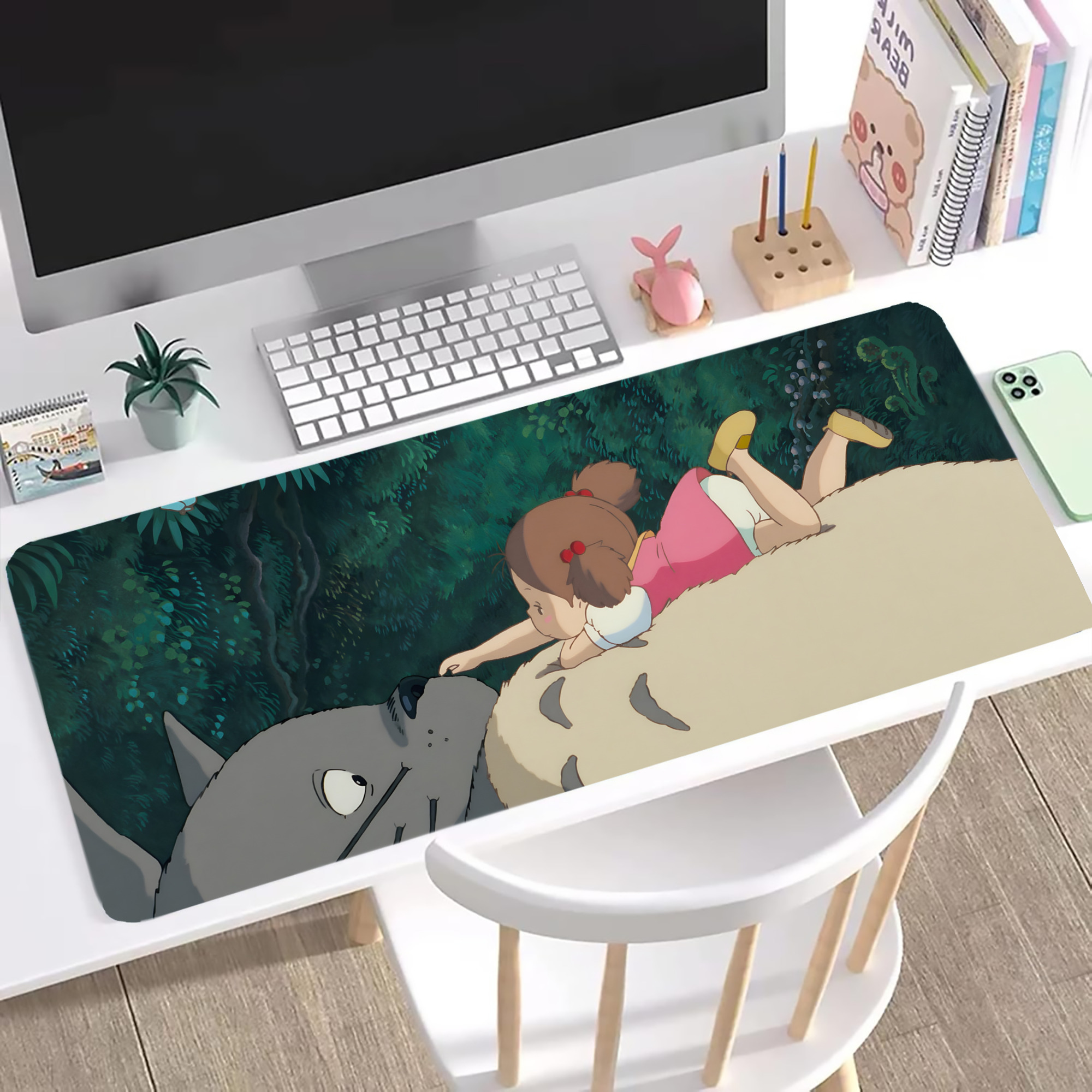 （画像用） となりのトトロ 草壁メイ 草壁サツキ My Neighbor Totoro Satsuki Kusakabe Mei Kusakabe ステッチ加工 大判デスクマット／滑り止めマウスパッド
