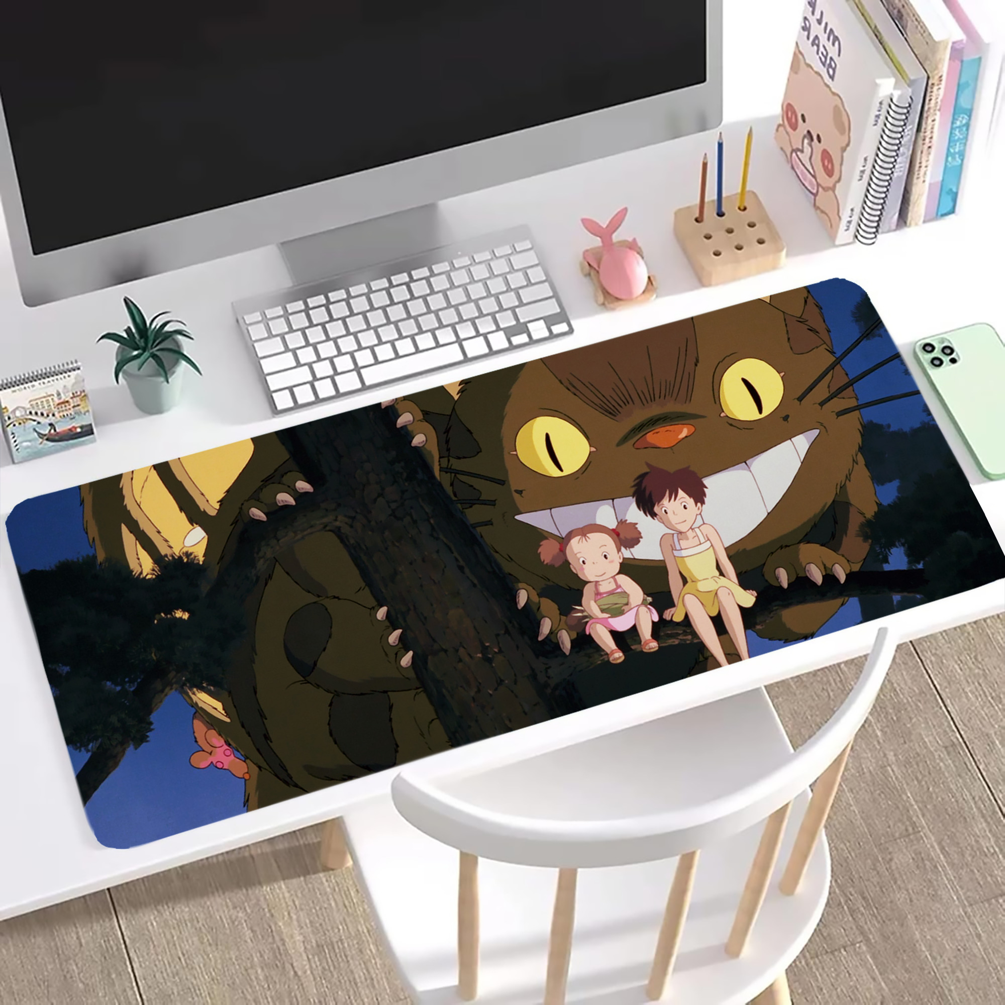 （画像用） となりのトトロ 草壁メイ 草壁サツキ My Neighbor Totoro Satsuki Kusakabe Mei Kusakabe ステッチ加工 大判デスクマット／滑り止めマウスパッド