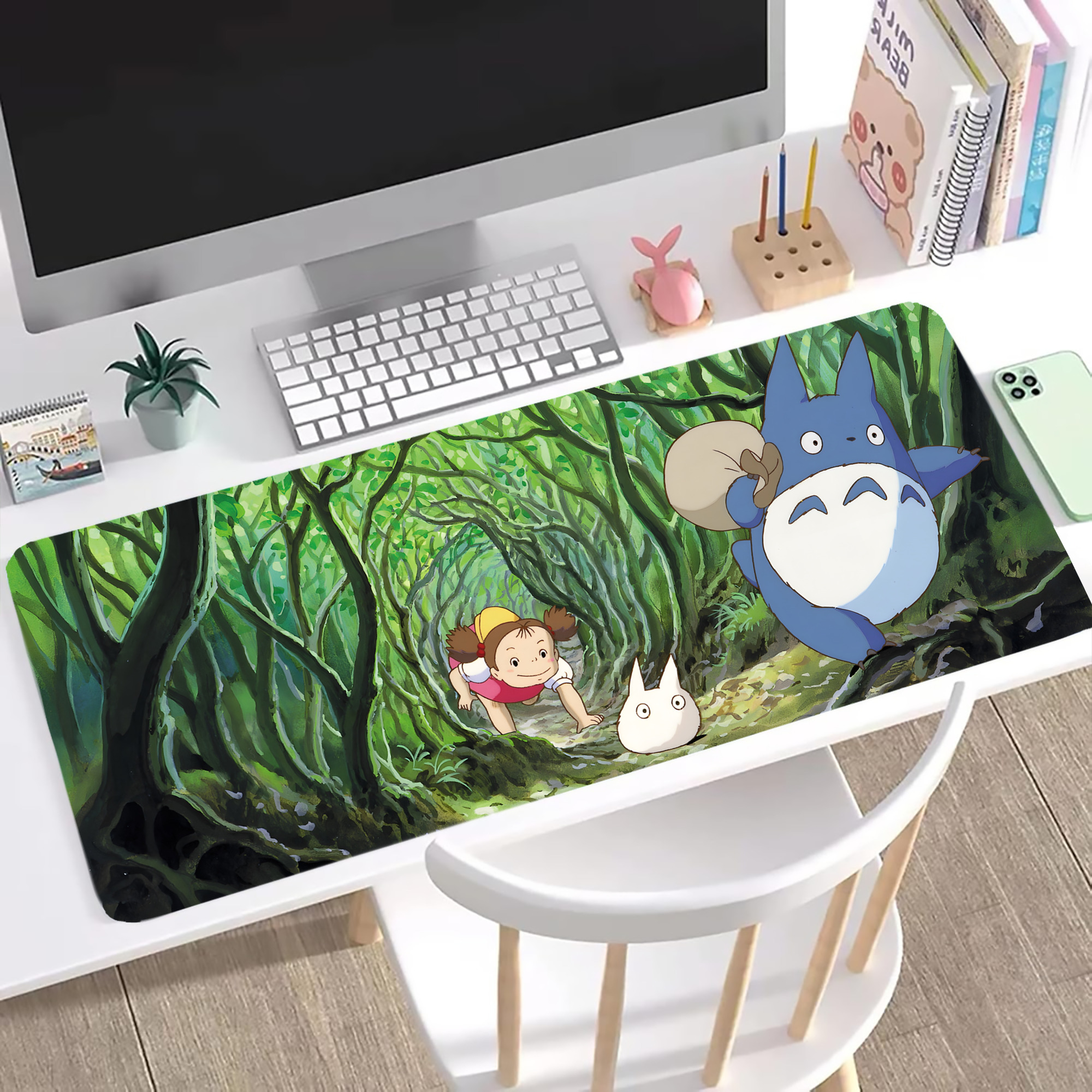 （画像用） となりのトトロ 草壁メイ 草壁サツキ My Neighbor Totoro Satsuki Kusakabe Mei Kusakabe ステッチ加工 大判デスクマット／滑り止めマウスパッド
