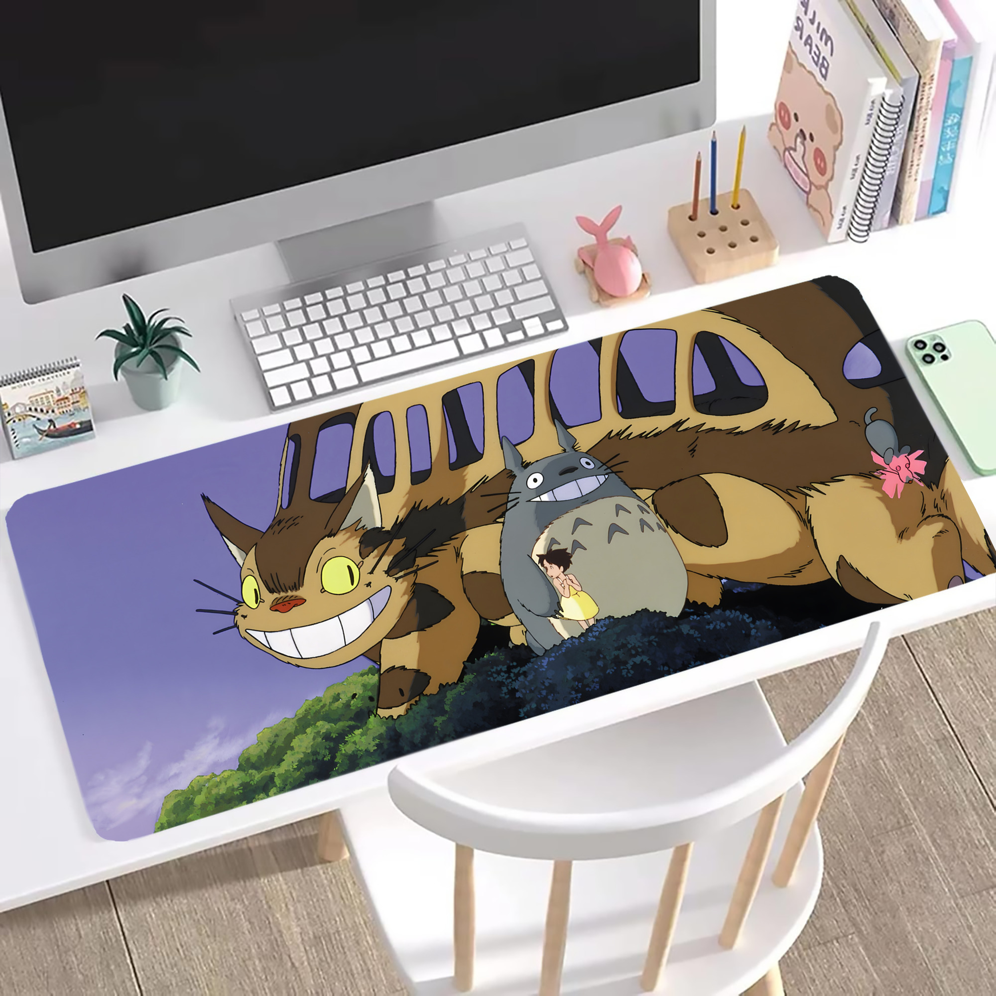 （画像用） となりのトトロ 草壁メイ 草壁サツキ My Neighbor Totoro Satsuki Kusakabe Mei Kusakabe ステッチ加工 大判デスクマット／滑り止めマウスパッド