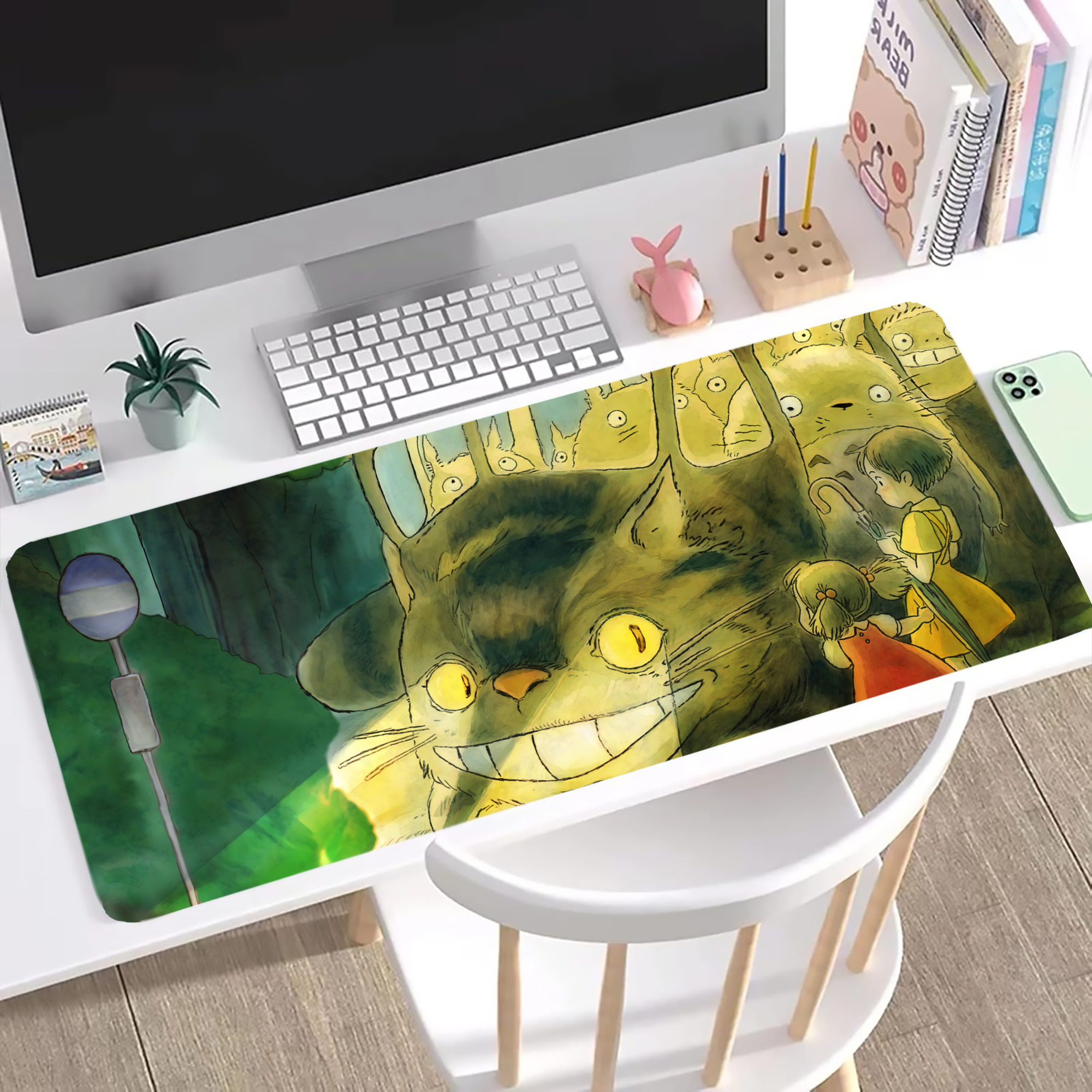 （画像用） となりのトトロ 草壁メイ 草壁サツキ My Neighbor Totoro Satsuki Kusakabe Mei Kusakabe ステッチ加工 大判デスクマット／滑り止めマウスパッド