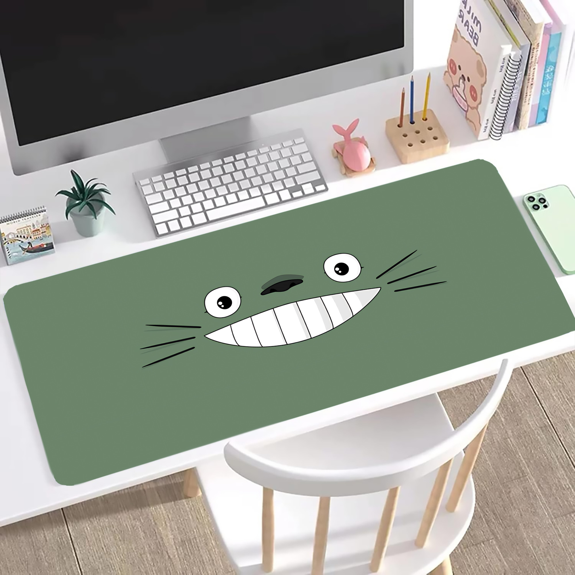 （画像用） となりのトトロ 草壁メイ 草壁サツキ My Neighbor Totoro Satsuki Kusakabe Mei Kusakabe ステッチ加工 大判デスクマット／滑り止めマウスパッド