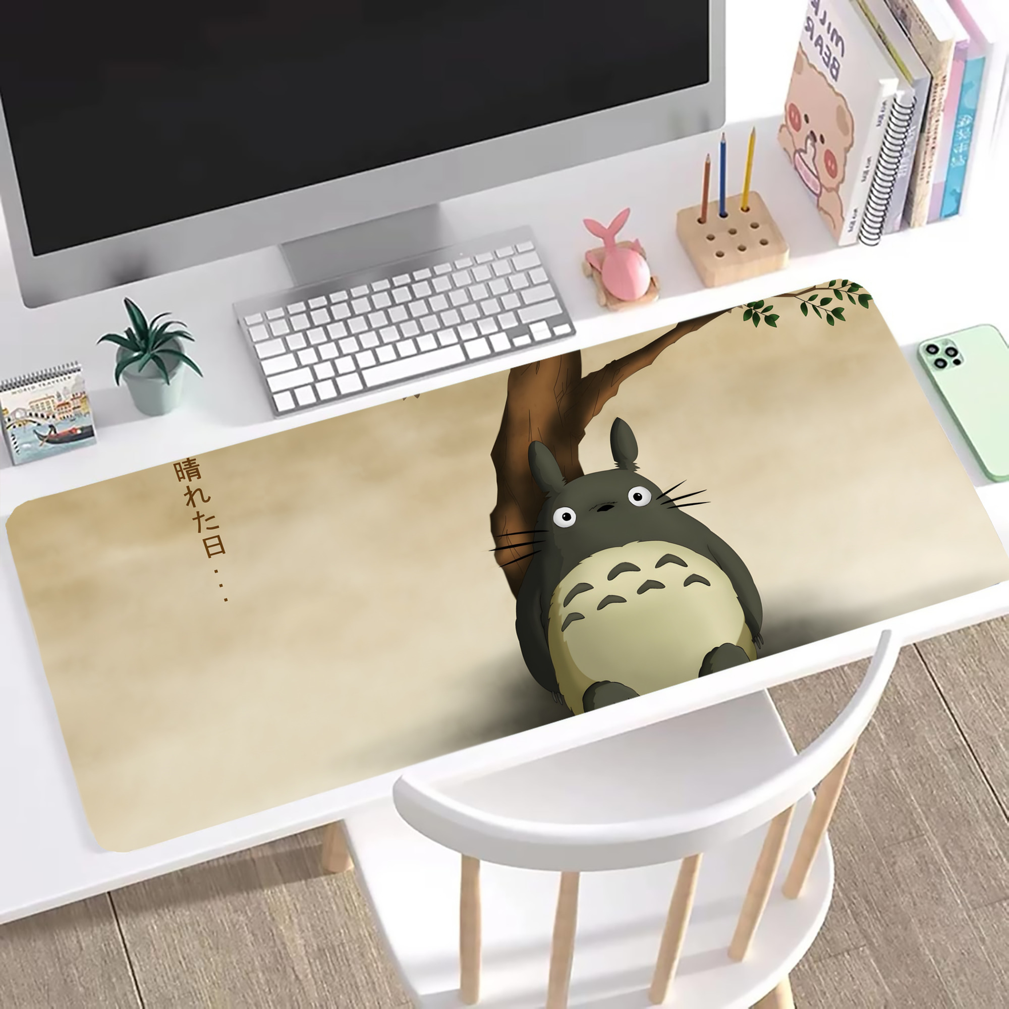（画像用） となりのトトロ 草壁メイ 草壁サツキ My Neighbor Totoro Satsuki Kusakabe Mei Kusakabe ステッチ加工 大判デスクマット／滑り止めマウスパッド