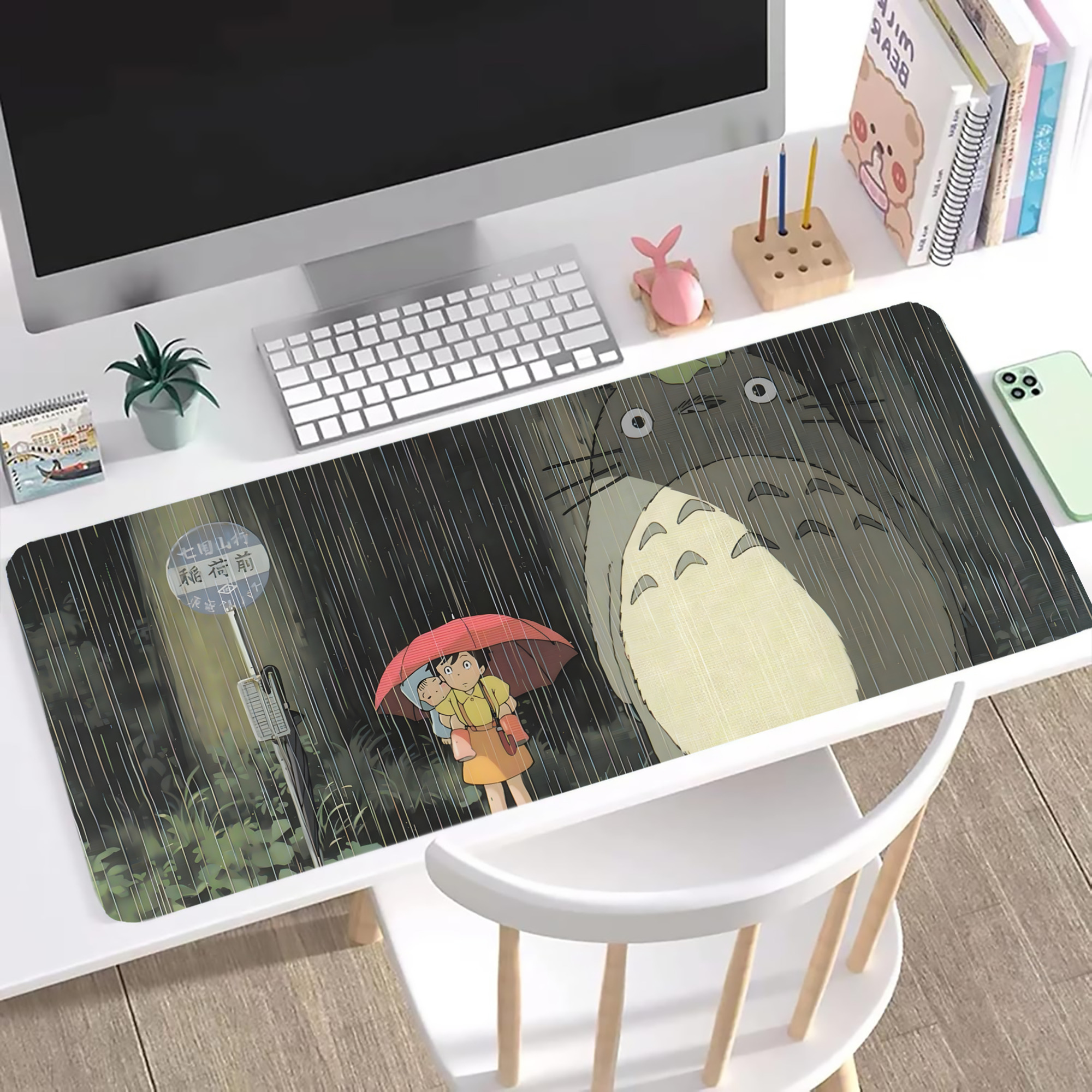 （画像用） となりのトトロ 草壁メイ 草壁サツキ My Neighbor Totoro Satsuki Kusakabe Mei Kusakabe ステッチ加工 大判デスクマット／滑り止めマウスパッド