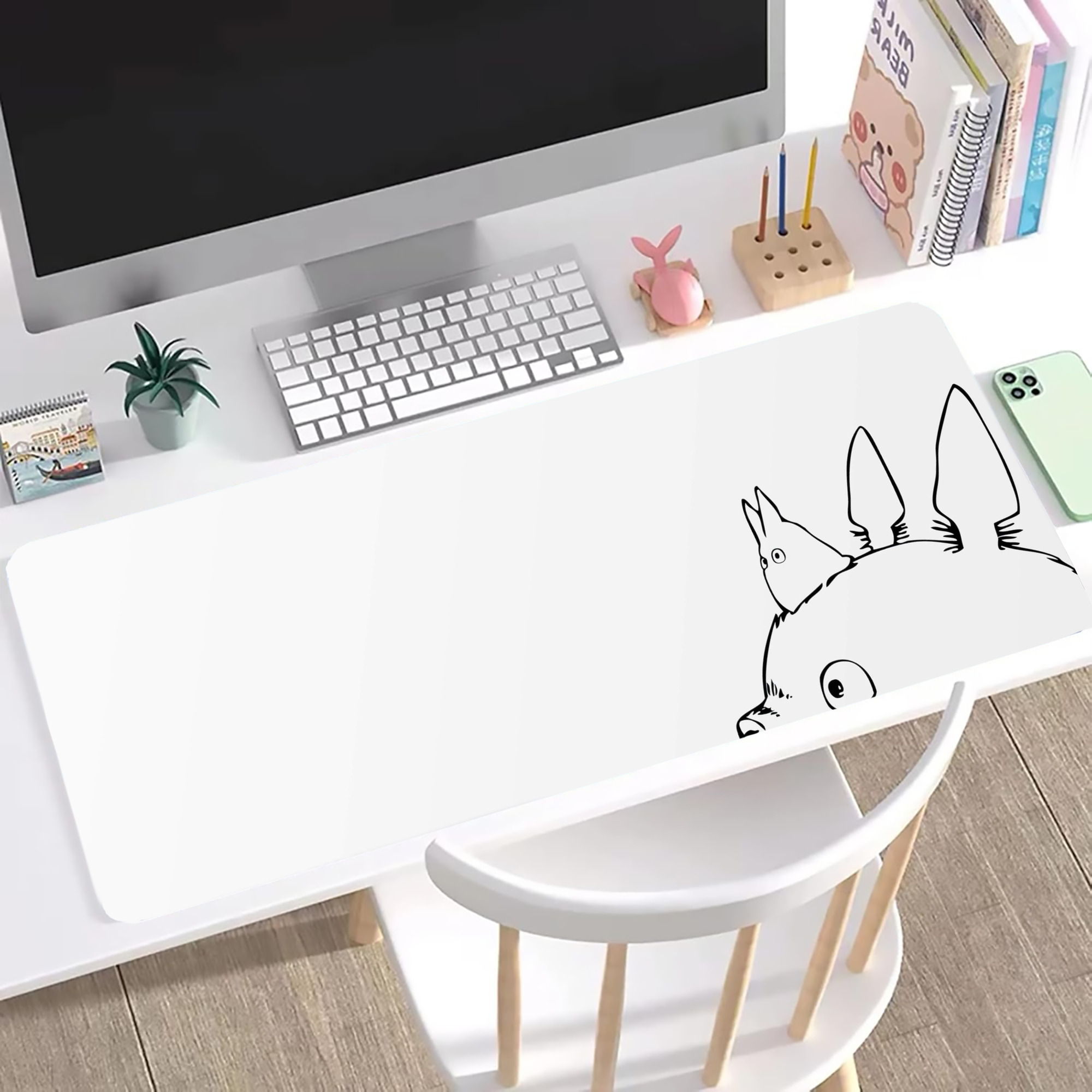 （画像用） となりのトトロ 草壁メイ 草壁サツキ My Neighbor Totoro Satsuki Kusakabe Mei Kusakabe ステッチ加工 大判デスクマット／滑り止めマウスパッド