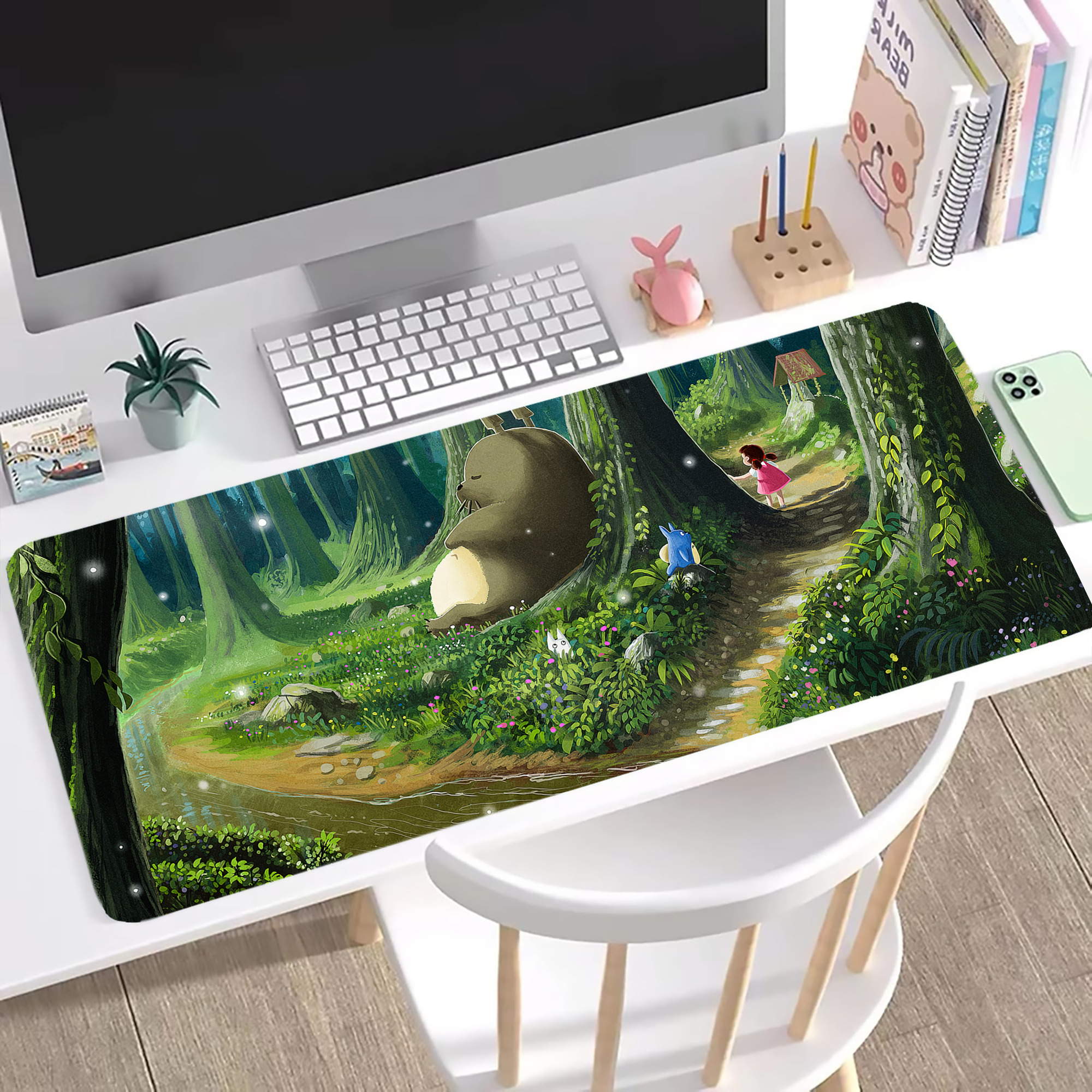 （画像用） となりのトトロ 草壁メイ 草壁サツキ My Neighbor Totoro Satsuki Kusakabe Mei Kusakabe ステッチ加工 大判デスクマット／滑り止めマウスパッド