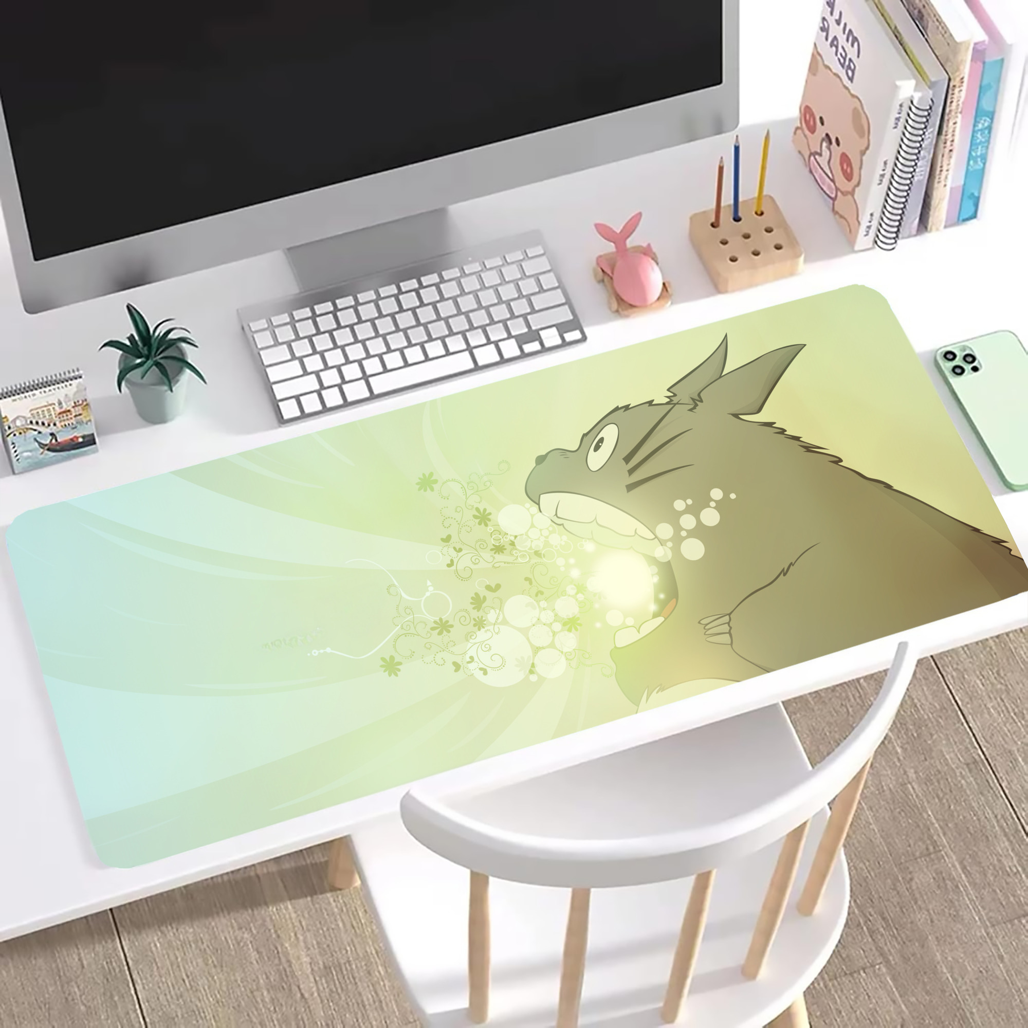 （画像用） となりのトトロ 草壁メイ 草壁サツキ My Neighbor Totoro Satsuki Kusakabe Mei Kusakabe ステッチ加工 大判デスクマット／滑り止めマウスパッド