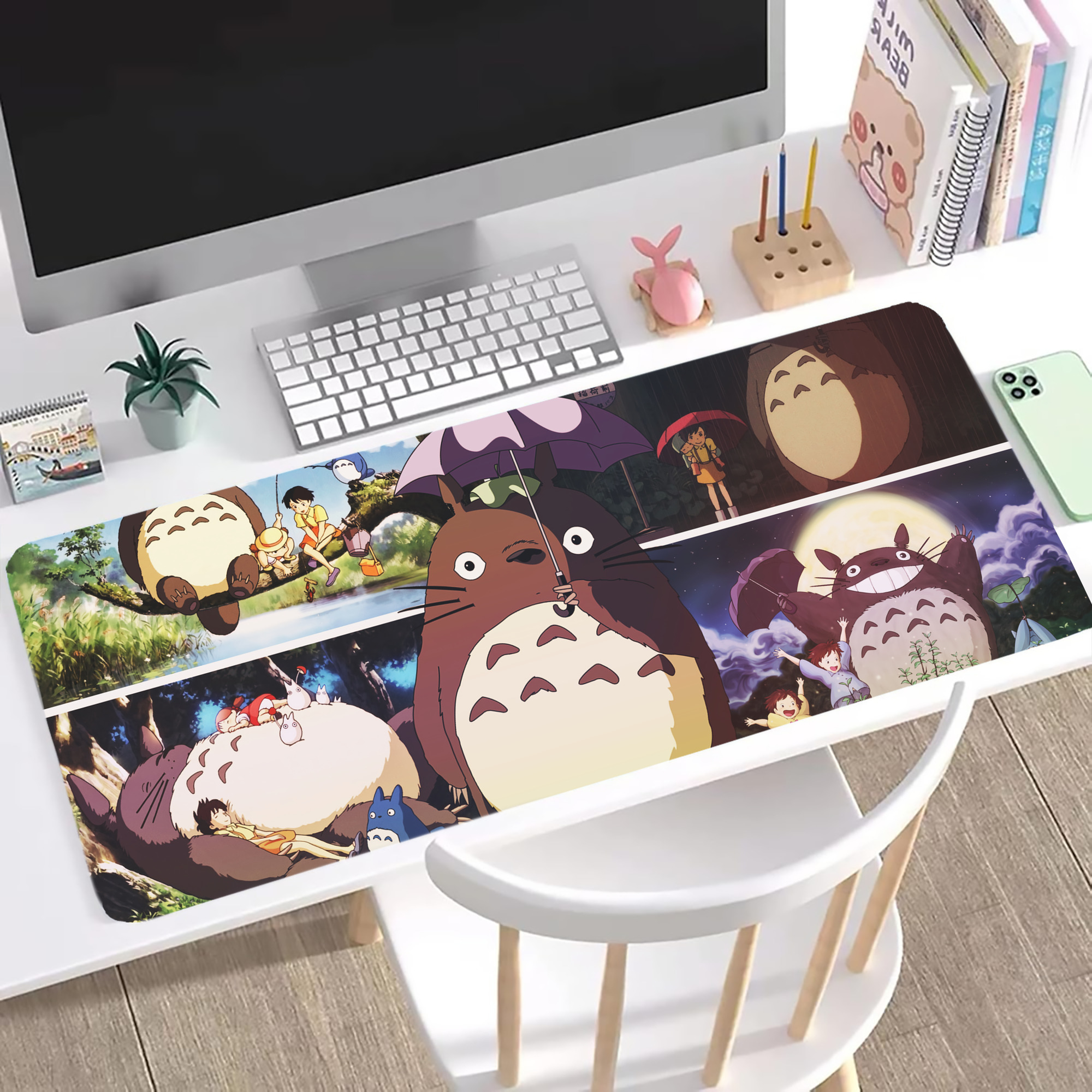 （画像用） となりのトトロ 草壁メイ 草壁サツキ My Neighbor Totoro Satsuki Kusakabe Mei Kusakabe ステッチ加工 大判デスクマット／滑り止めマウスパッド