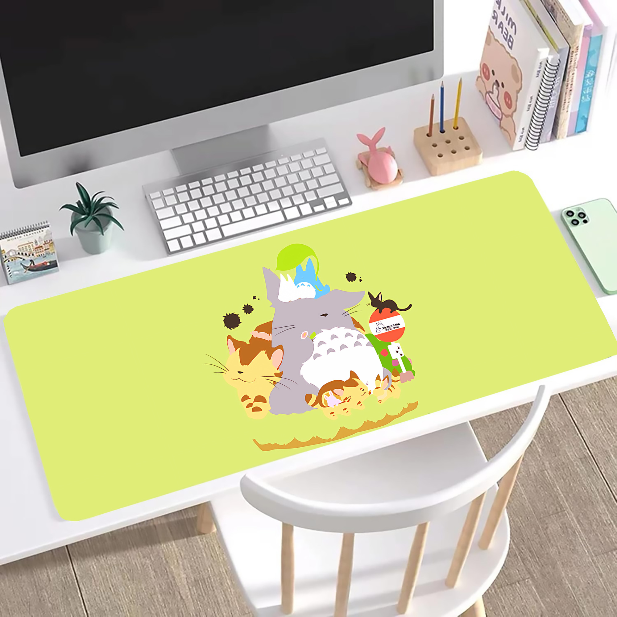 （画像用） となりのトトロ 草壁メイ 草壁サツキ My Neighbor Totoro Satsuki Kusakabe Mei Kusakabe ステッチ加工 大判デスクマット／滑り止めマウスパッド