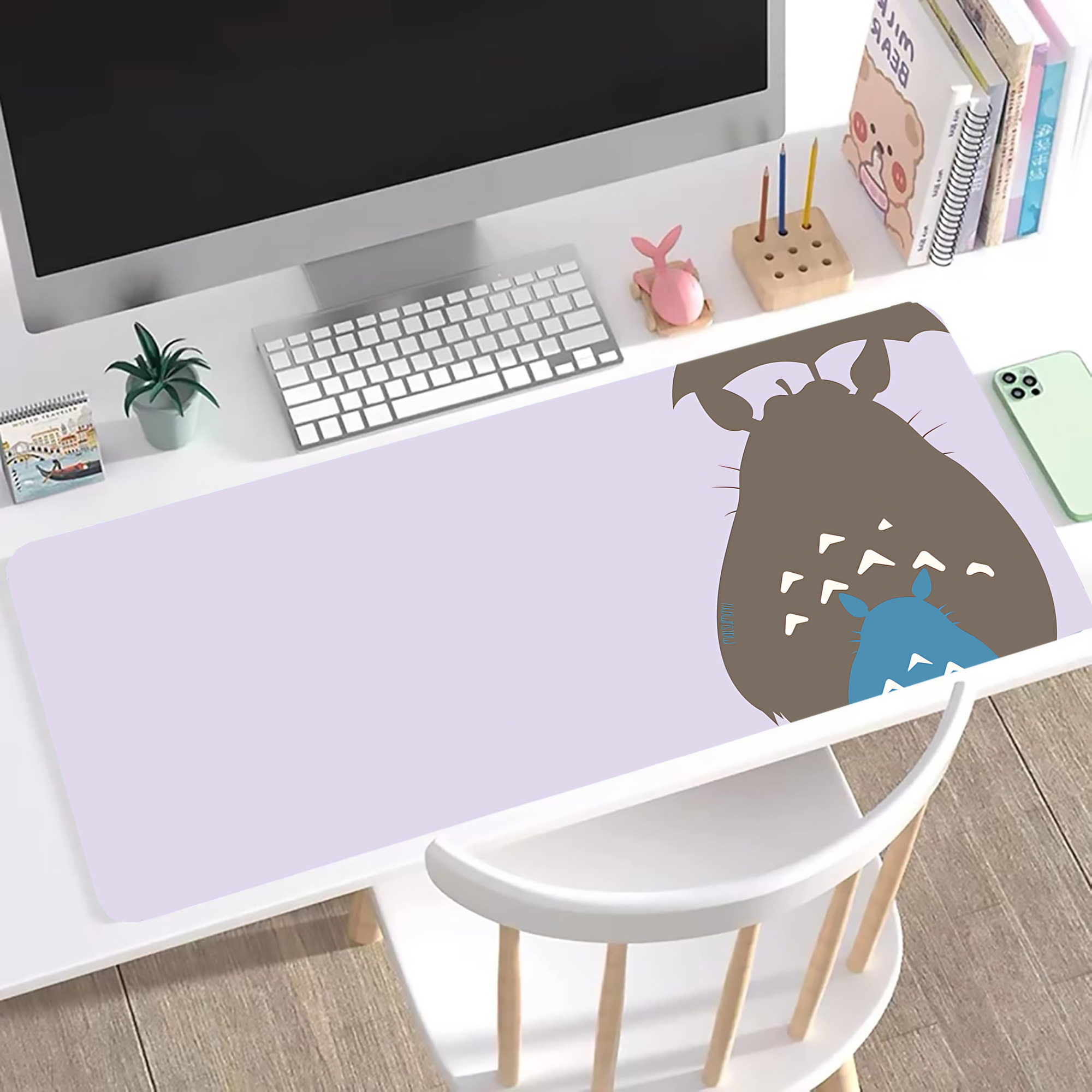 （画像用） となりのトトロ 草壁メイ 草壁サツキ My Neighbor Totoro Satsuki Kusakabe Mei Kusakabe ステッチ加工 大判デスクマット／滑り止めマウスパッド