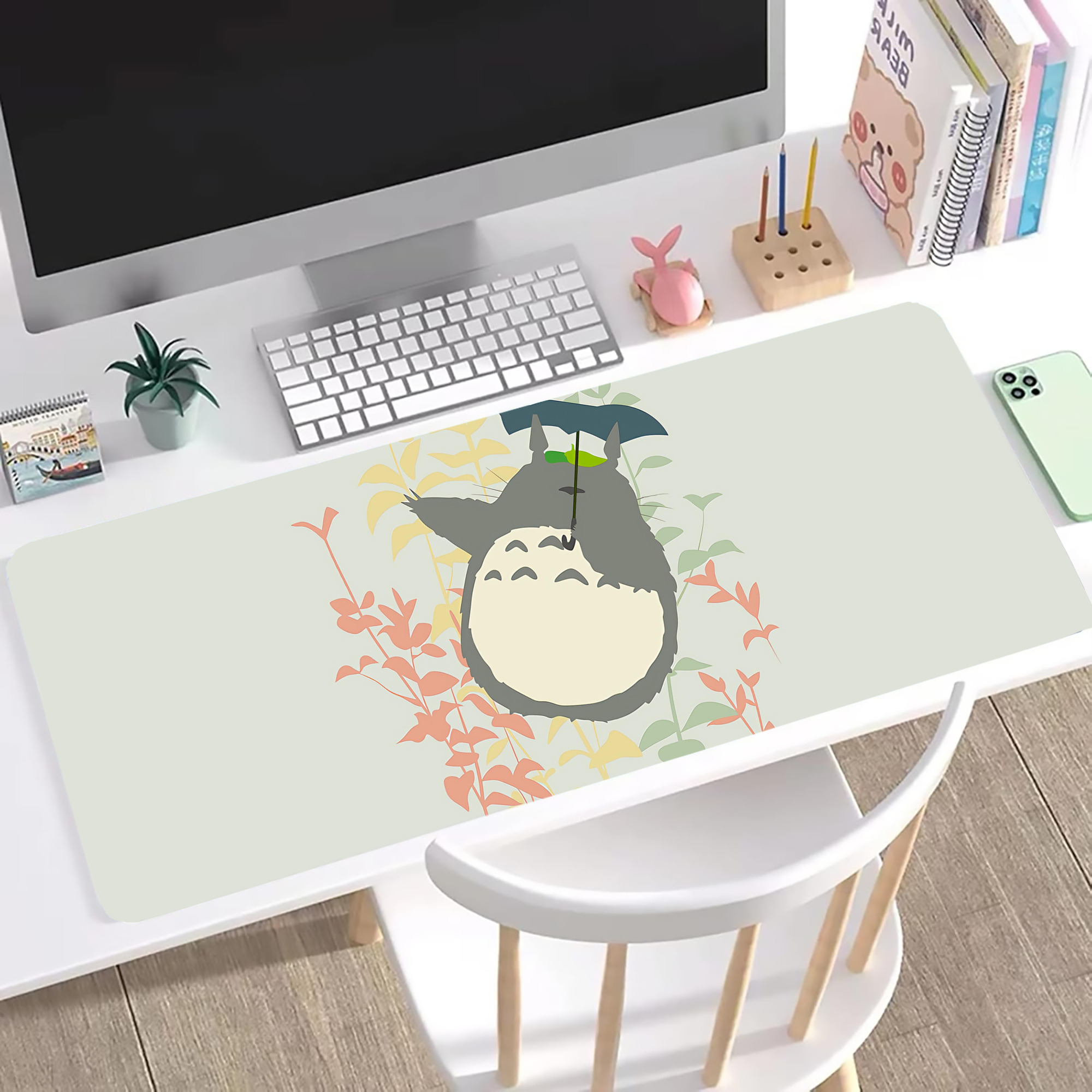 （画像用） となりのトトロ 草壁メイ 草壁サツキ My Neighbor Totoro Satsuki Kusakabe Mei Kusakabe ステッチ加工 大判デスクマット／滑り止めマウスパッド