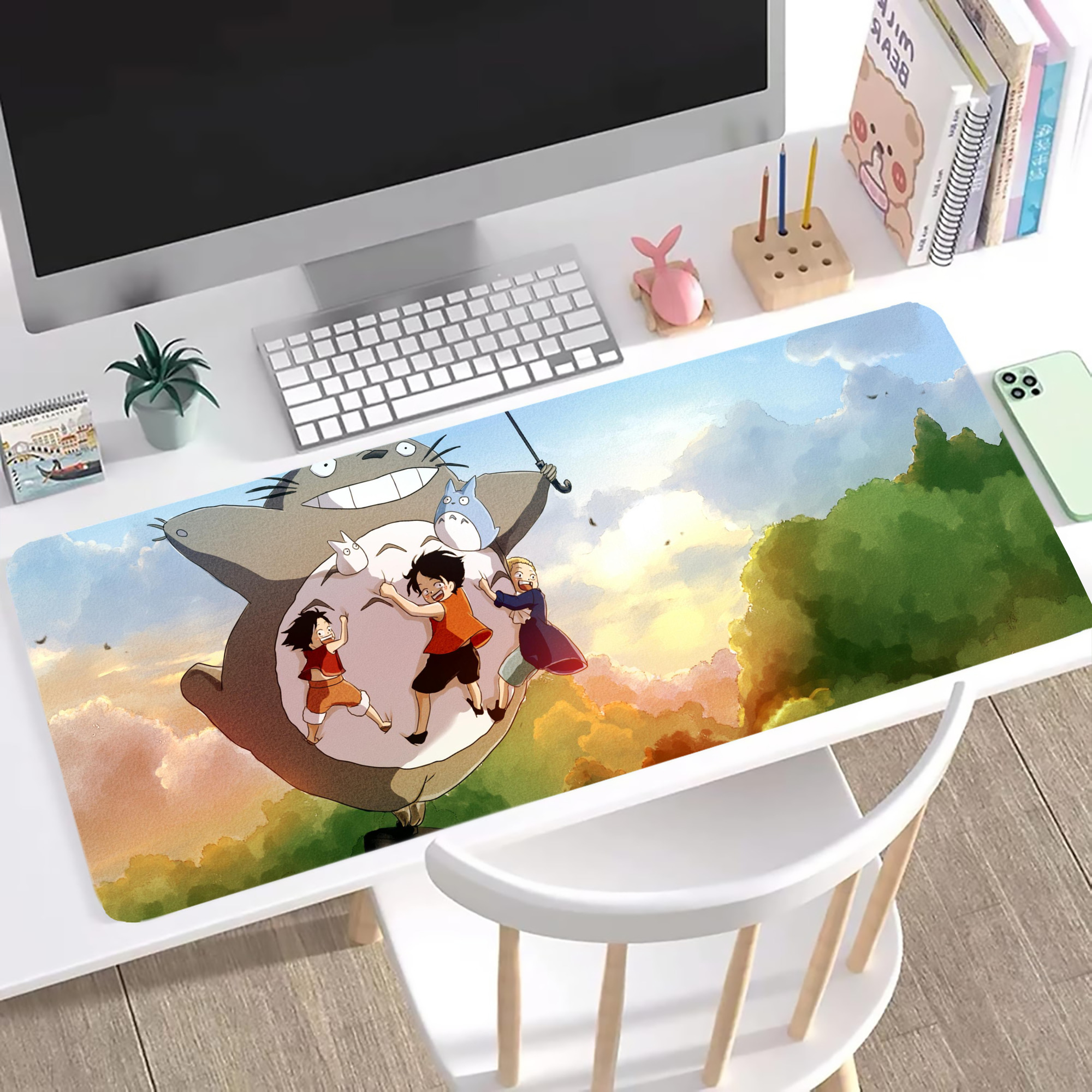 （画像用） となりのトトロ 草壁メイ 草壁サツキ My Neighbor Totoro Satsuki Kusakabe Mei Kusakabe ステッチ加工 大判デスクマット／滑り止めマウスパッド