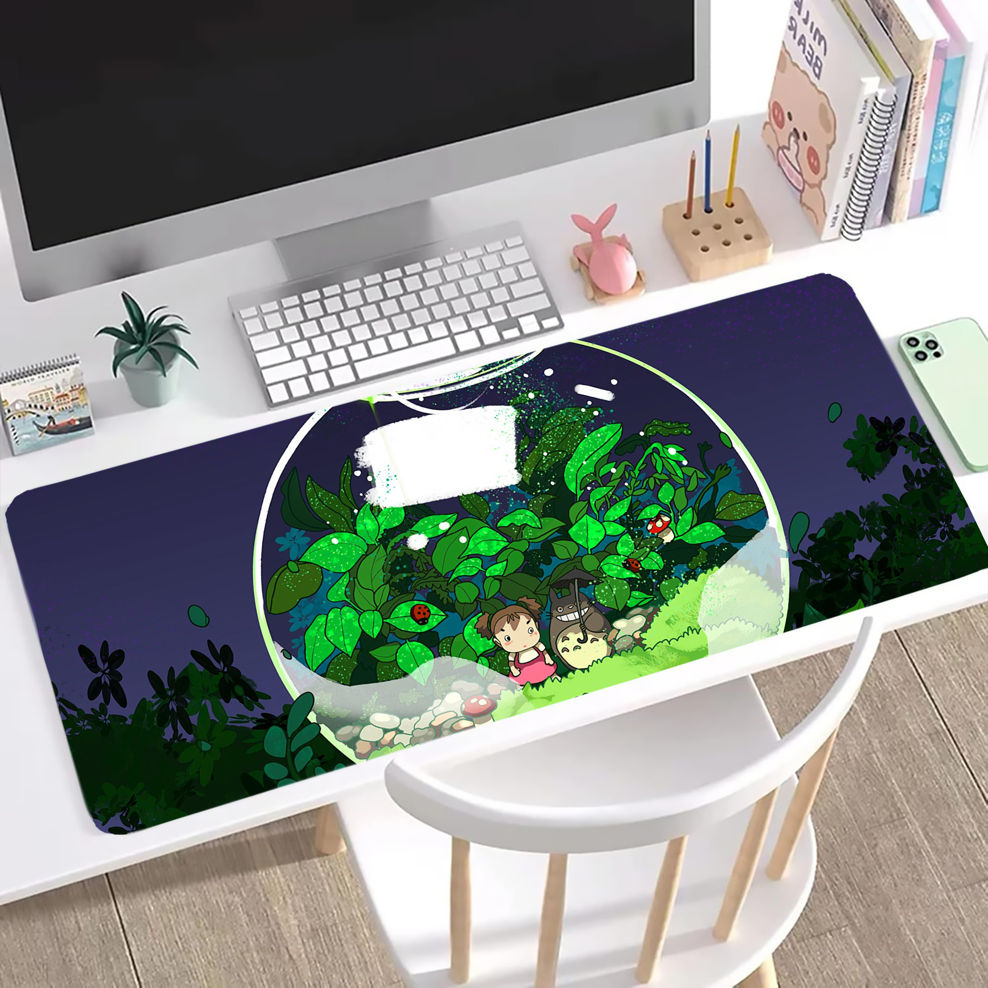 （画像用） となりのトトロ 草壁メイ 草壁サツキ My Neighbor Totoro Satsuki Kusakabe Mei Kusakabe ステッチ加工 大判デスクマット／滑り止めマウスパッド