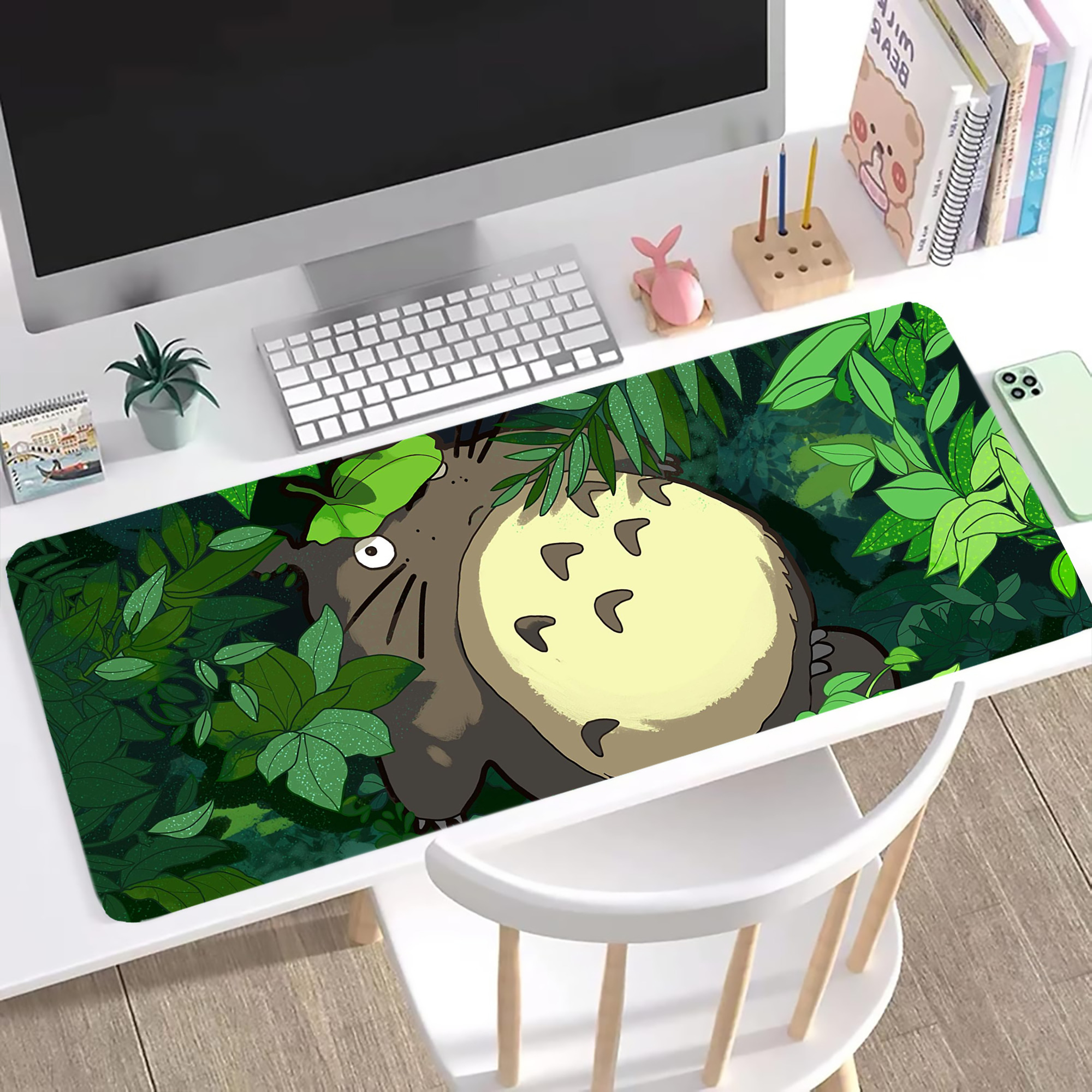 （画像用） となりのトトロ 草壁メイ 草壁サツキ My Neighbor Totoro Satsuki Kusakabe Mei Kusakabe ステッチ加工 大判デスクマット／滑り止めマウスパッド