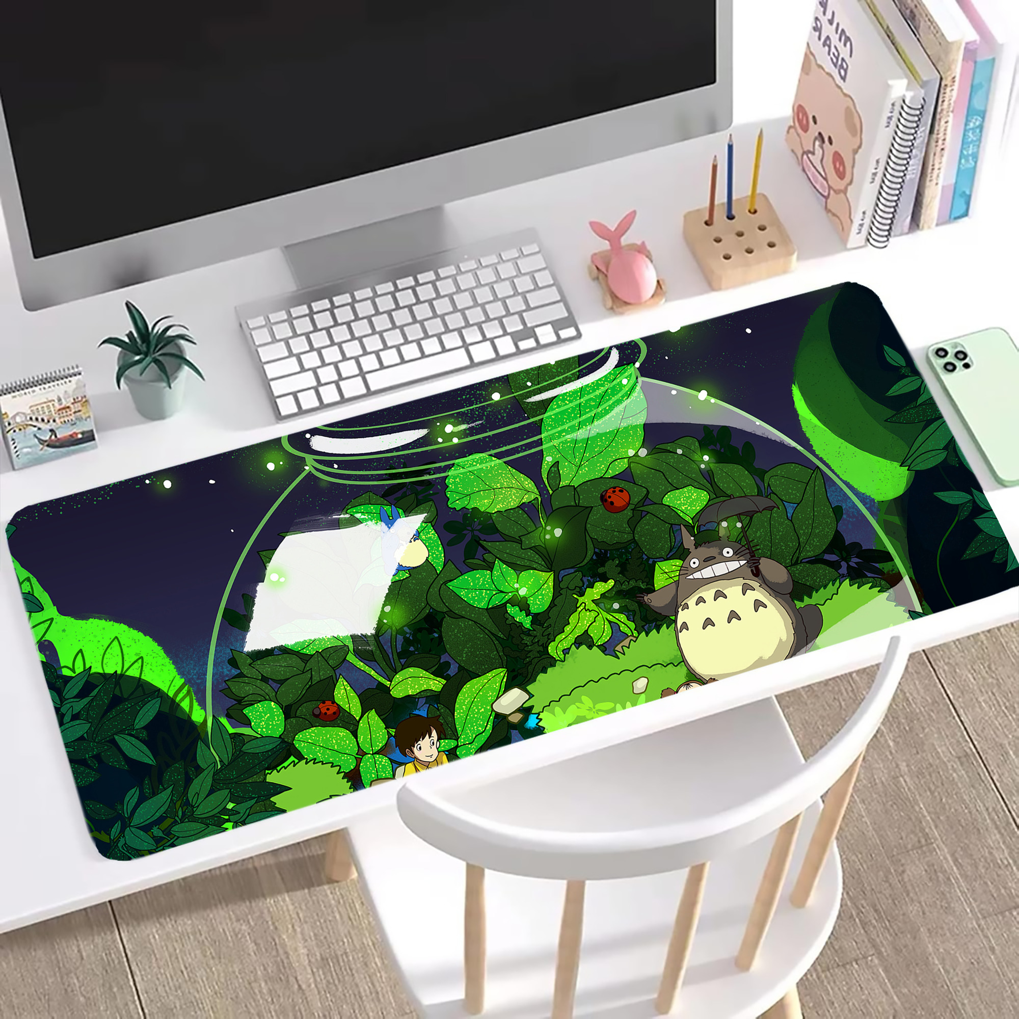 （画像用） となりのトトロ 草壁メイ 草壁サツキ My Neighbor Totoro Satsuki Kusakabe Mei Kusakabe ステッチ加工 大判デスクマット／滑り止めマウスパッド