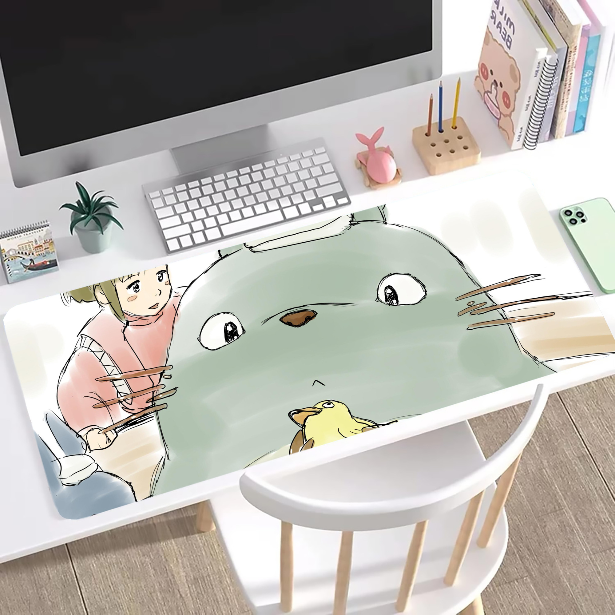 （画像用） となりのトトロ 草壁メイ 草壁サツキ My Neighbor Totoro Satsuki Kusakabe Mei Kusakabe ステッチ加工 大判デスクマット／滑り止めマウスパッド