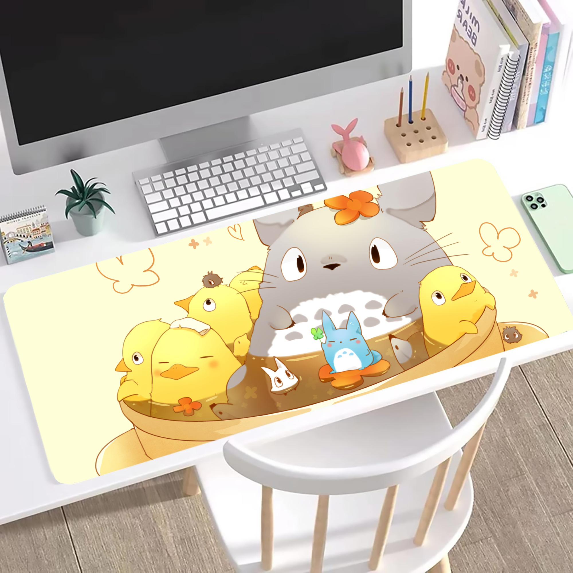 （画像用） となりのトトロ 草壁メイ 草壁サツキ My Neighbor Totoro Satsuki Kusakabe Mei Kusakabe ステッチ加工 大判デスクマット／滑り止めマウスパッド