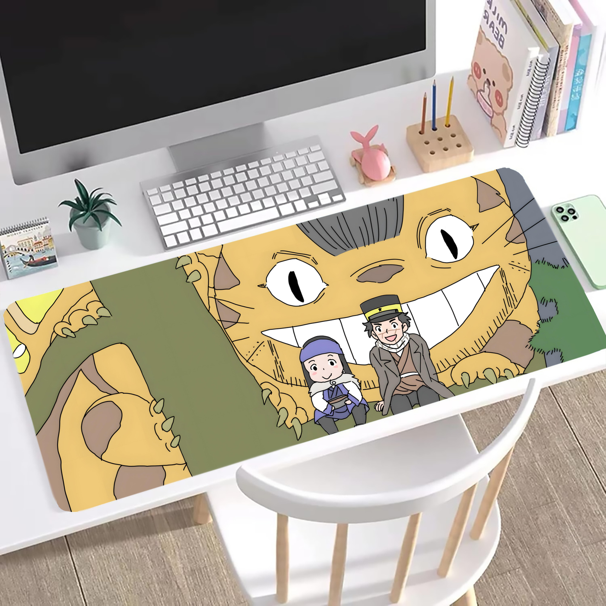 （画像用） となりのトトロ 草壁メイ 草壁サツキ My Neighbor Totoro Satsuki Kusakabe Mei Kusakabe ステッチ加工 大判デスクマット／滑り止めマウスパッド