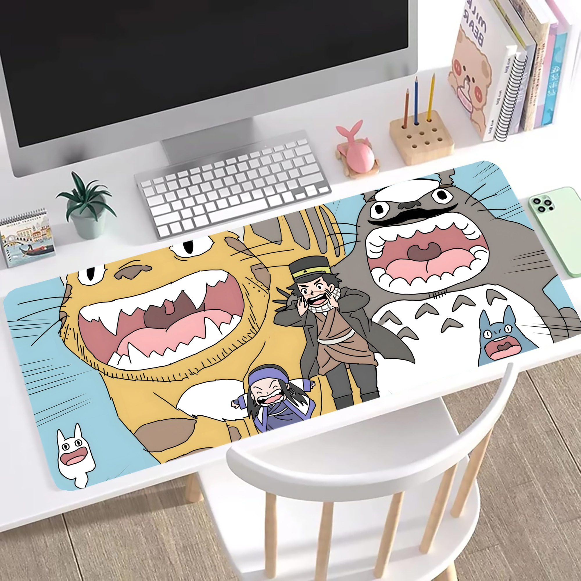 （画像用） となりのトトロ 草壁メイ 草壁サツキ My Neighbor Totoro Satsuki Kusakabe Mei Kusakabe ステッチ加工 大判デスクマット／滑り止めマウスパッド