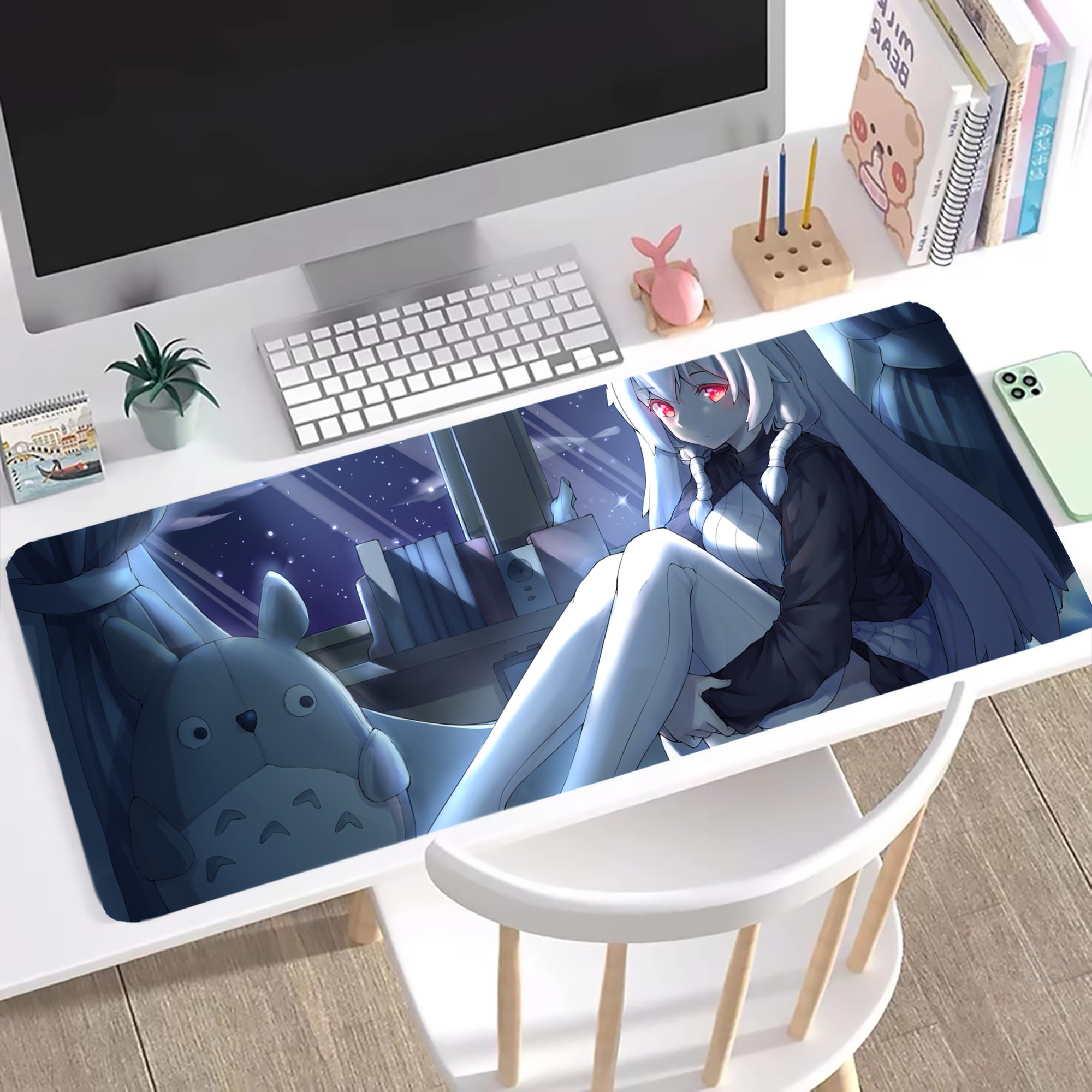 （画像用） となりのトトロ 草壁メイ 草壁サツキ My Neighbor Totoro Satsuki Kusakabe Mei Kusakabe ステッチ加工 大判デスクマット／滑り止めマウスパッド