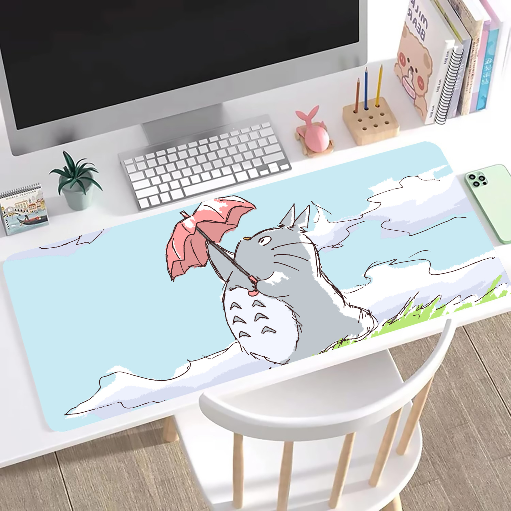 （画像用） となりのトトロ 草壁メイ 草壁サツキ My Neighbor Totoro Satsuki Kusakabe Mei Kusakabe ステッチ加工 大判デスクマット／滑り止めマウスパッド