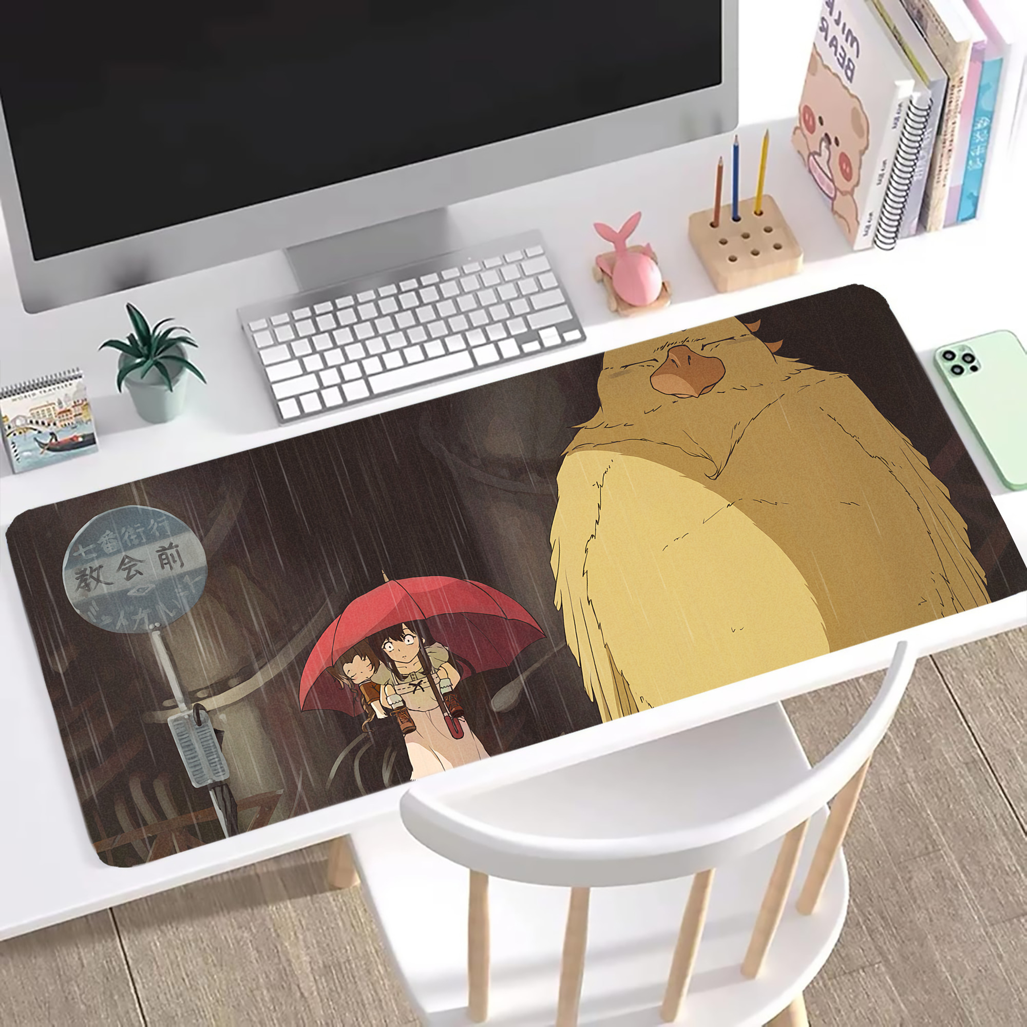 （画像用） となりのトトロ 草壁メイ 草壁サツキ My Neighbor Totoro Satsuki Kusakabe Mei Kusakabe ステッチ加工 大判デスクマット／滑り止めマウスパッド