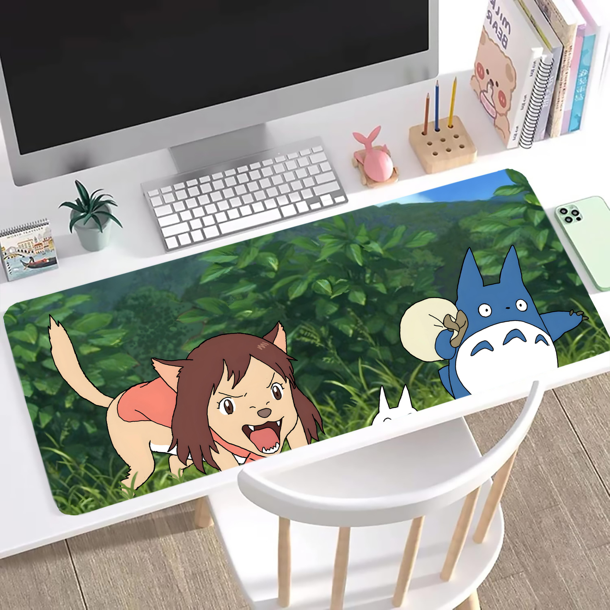 （画像用） となりのトトロ 草壁メイ 草壁サツキ My Neighbor Totoro Satsuki Kusakabe Mei Kusakabe ステッチ加工 大判デスクマット／滑り止めマウスパッド