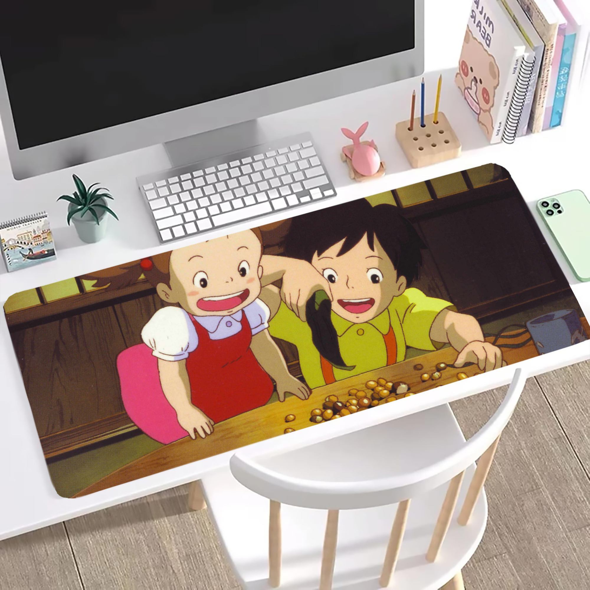 （画像用） となりのトトロ 草壁メイ 草壁サツキ My Neighbor Totoro Satsuki Kusakabe Mei Kusakabe ステッチ加工 大判デスクマット／滑り止めマウスパッド