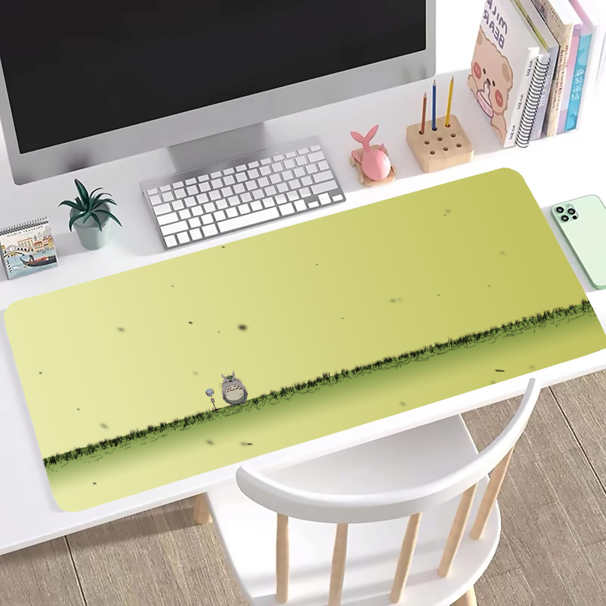 （画像用） となりのトトロ 草壁メイ 草壁サツキ My Neighbor Totoro Satsuki Kusakabe Mei Kusakabe ステッチ加工 大判デスクマット／滑り止めマウスパッド