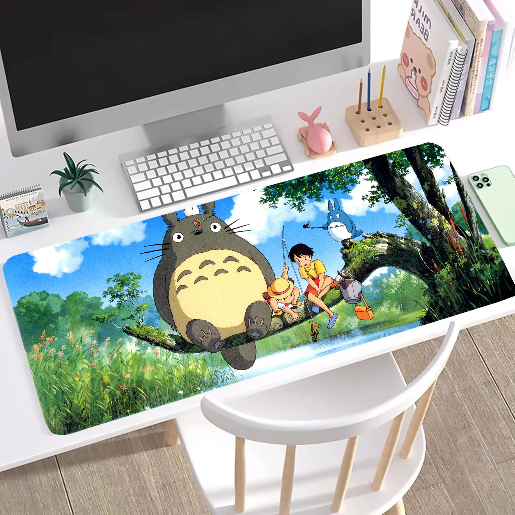 （画像用） となりのトトロ 草壁メイ 草壁サツキ My Neighbor Totoro Satsuki Kusakabe Mei Kusakabe ステッチ加工 大判デスクマット／滑り止めマウスパッド