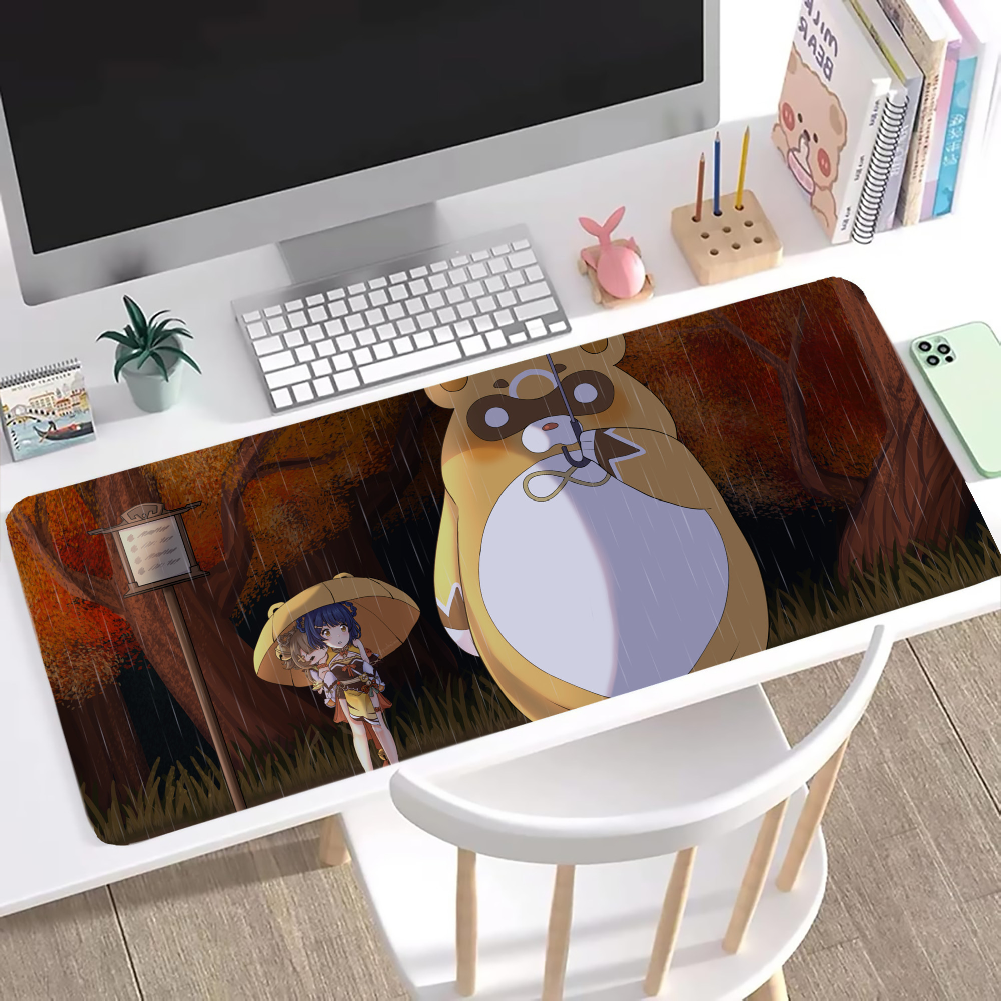 （画像用） となりのトトロ 草壁メイ 草壁サツキ My Neighbor Totoro Satsuki Kusakabe Mei Kusakabe ステッチ加工 大判デスクマット／滑り止めマウスパッド