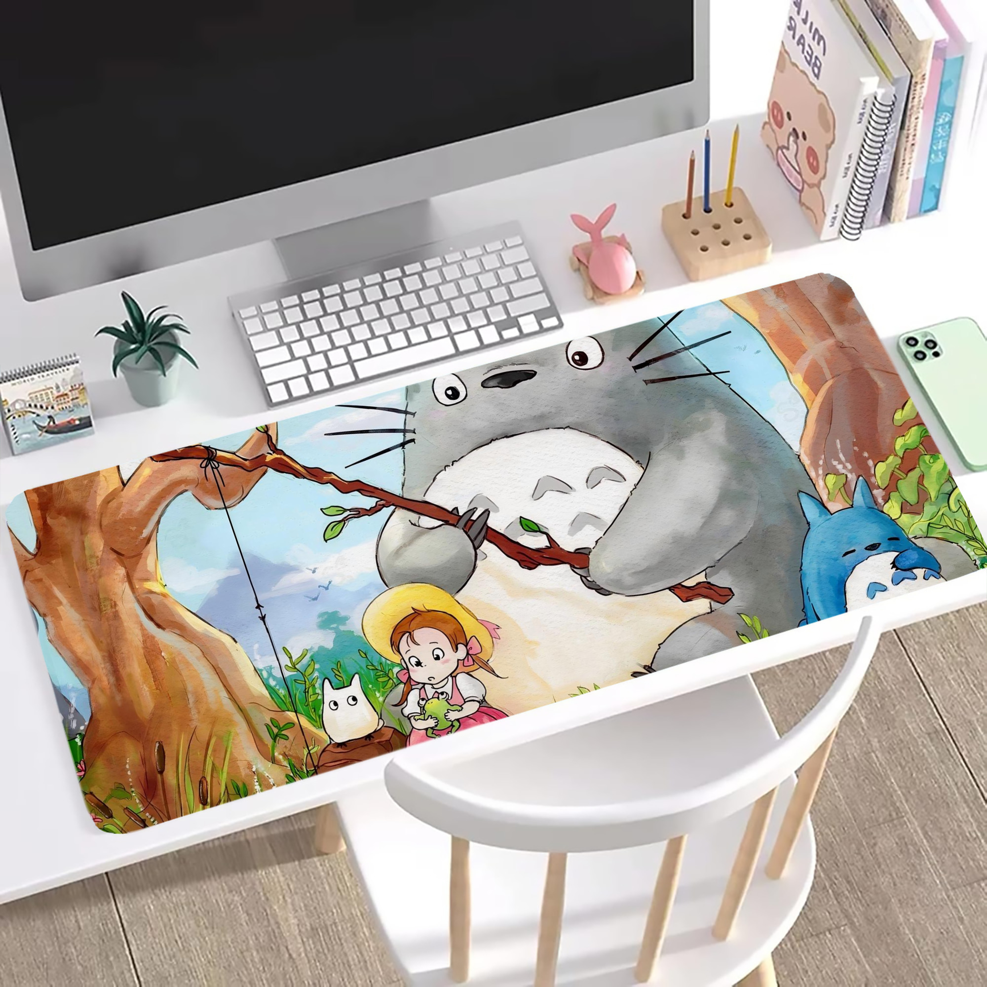 （画像用） となりのトトロ 草壁メイ 草壁サツキ My Neighbor Totoro Satsuki Kusakabe Mei Kusakabe ステッチ加工 大判デスクマット／滑り止めマウスパッド