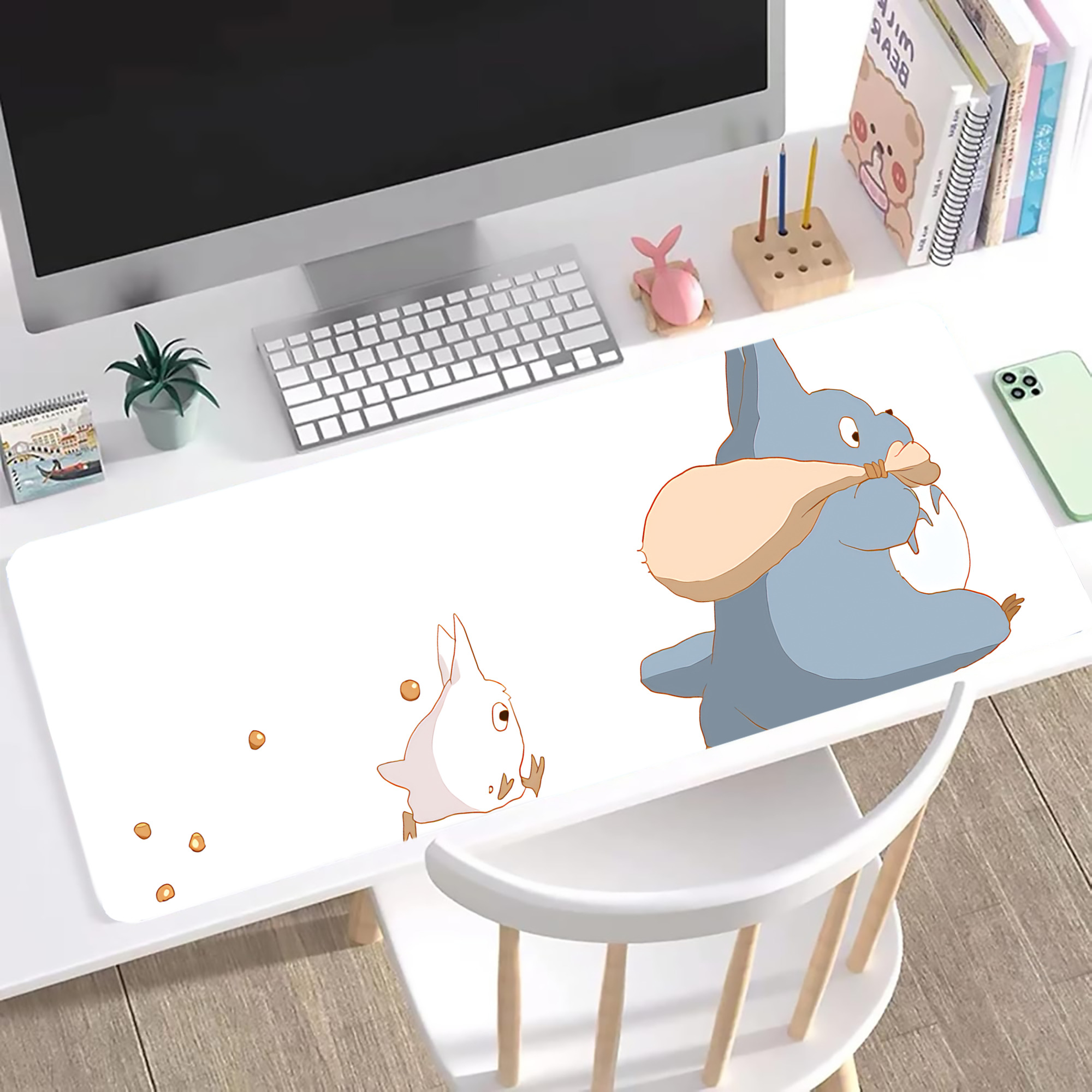（画像用） となりのトトロ 草壁メイ 草壁サツキ My Neighbor Totoro Satsuki Kusakabe Mei Kusakabe ステッチ加工 大判デスクマット／滑り止めマウスパッド