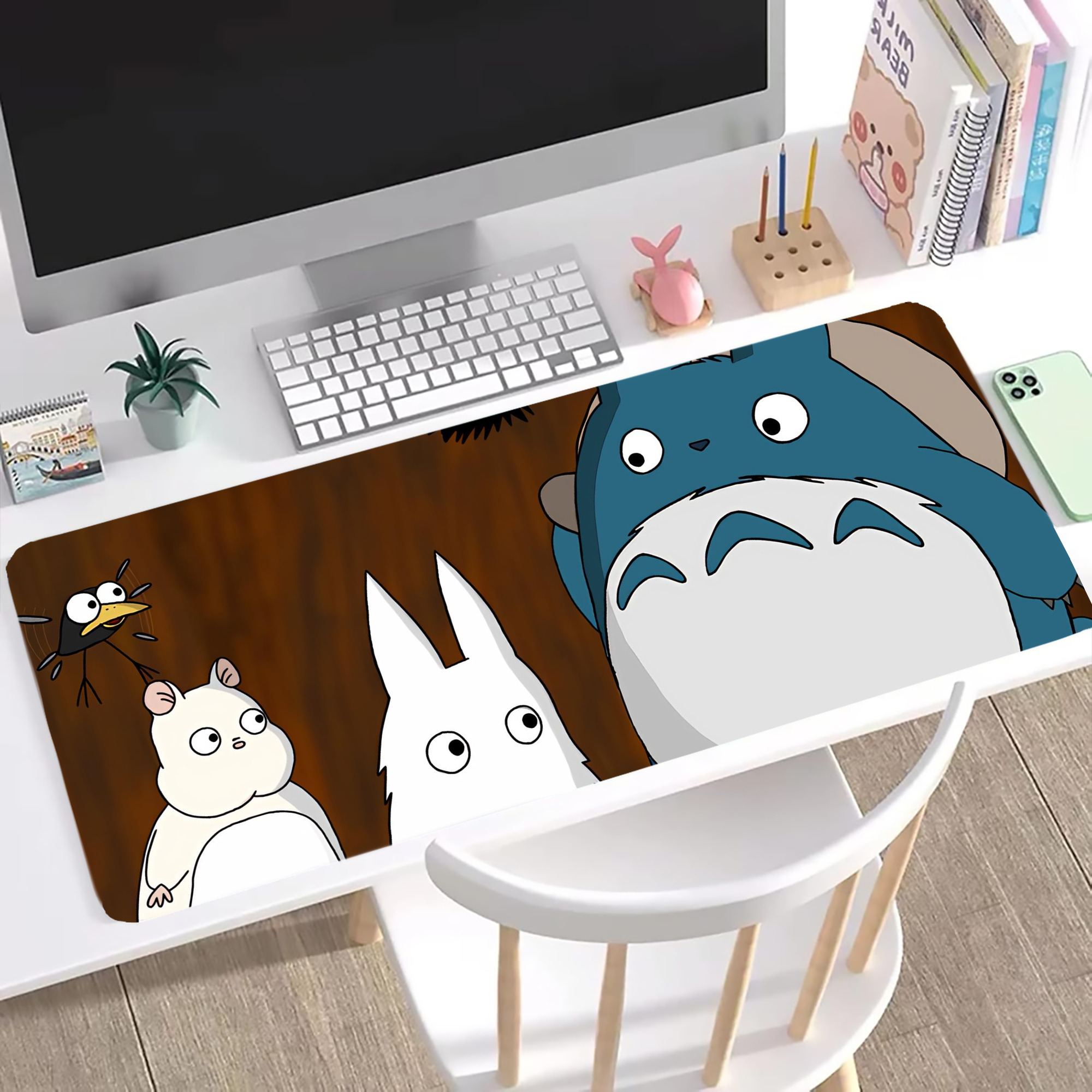 （画像用） となりのトトロ 草壁メイ 草壁サツキ My Neighbor Totoro Satsuki Kusakabe Mei Kusakabe ステッチ加工 大判デスクマット／滑り止めマウスパッド
