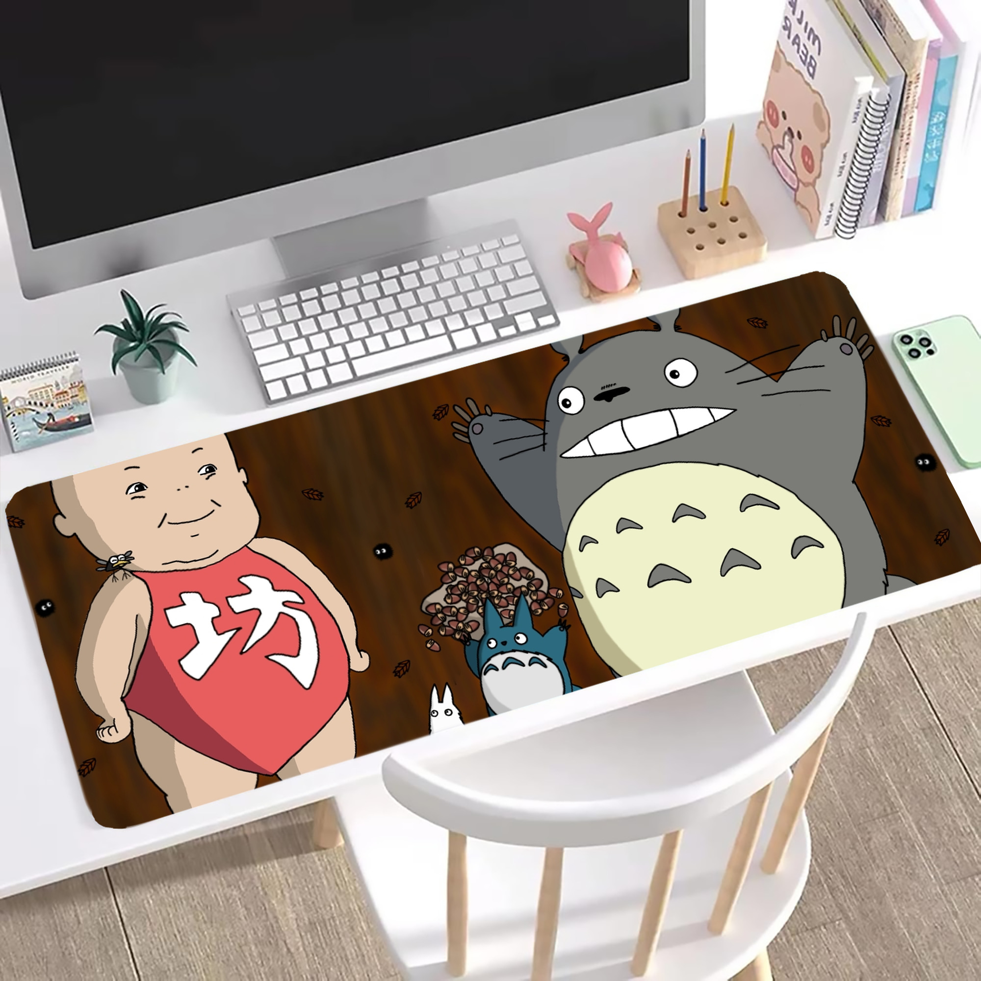 （画像用） となりのトトロ 草壁メイ 草壁サツキ My Neighbor Totoro Satsuki Kusakabe Mei Kusakabe ステッチ加工 大判デスクマット／滑り止めマウスパッド